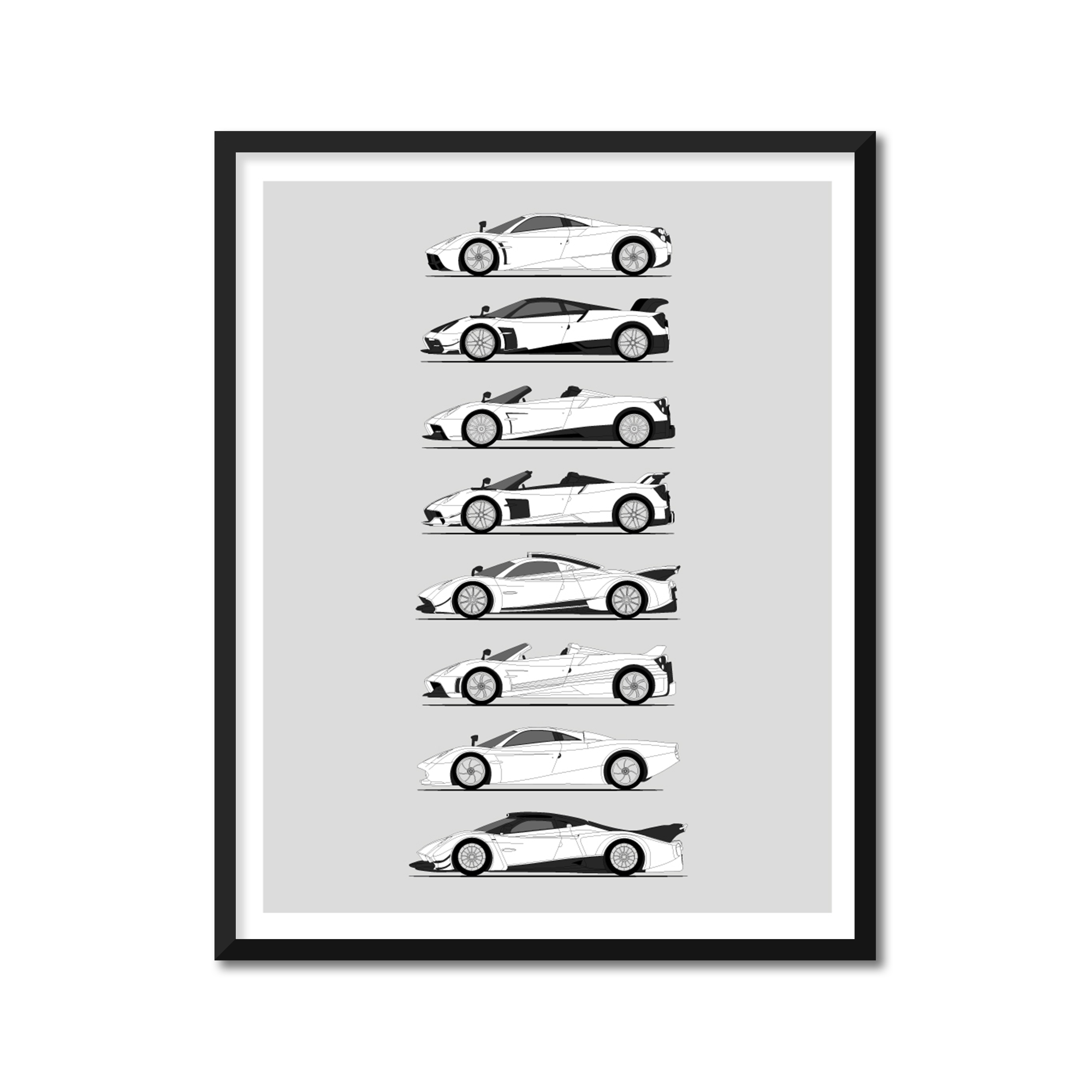 Pagani Huayra Generations History and Evolution Poster (Side Profile)