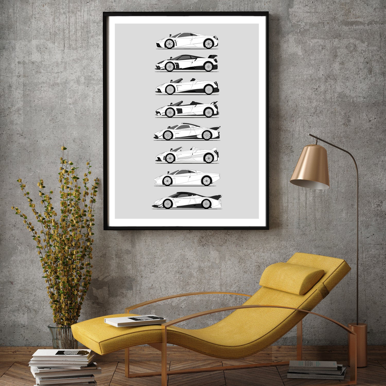 Pagani Huayra Generations History and Evolution Poster (Side Profile)