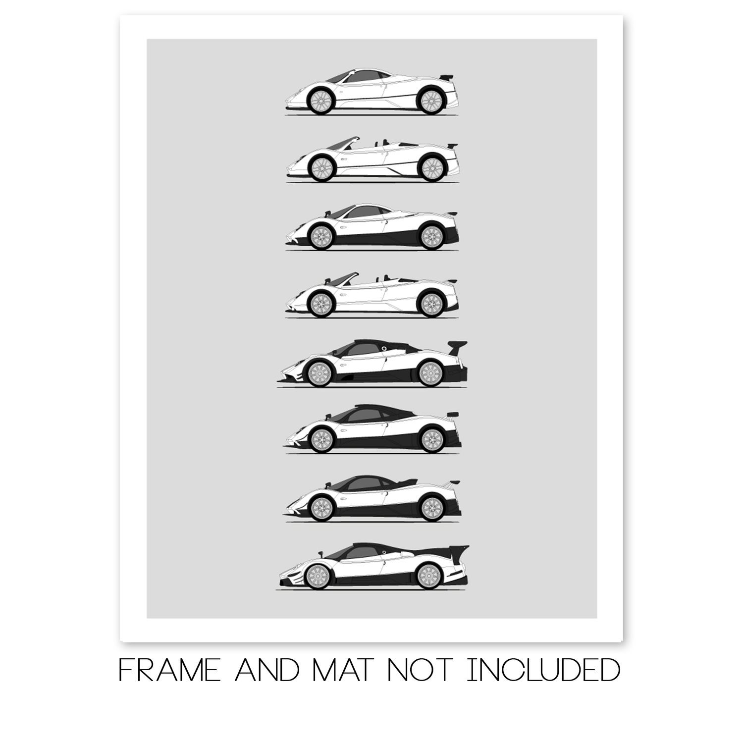 Pagani Zonda Generations History and Evolution Poster (Side Profile)