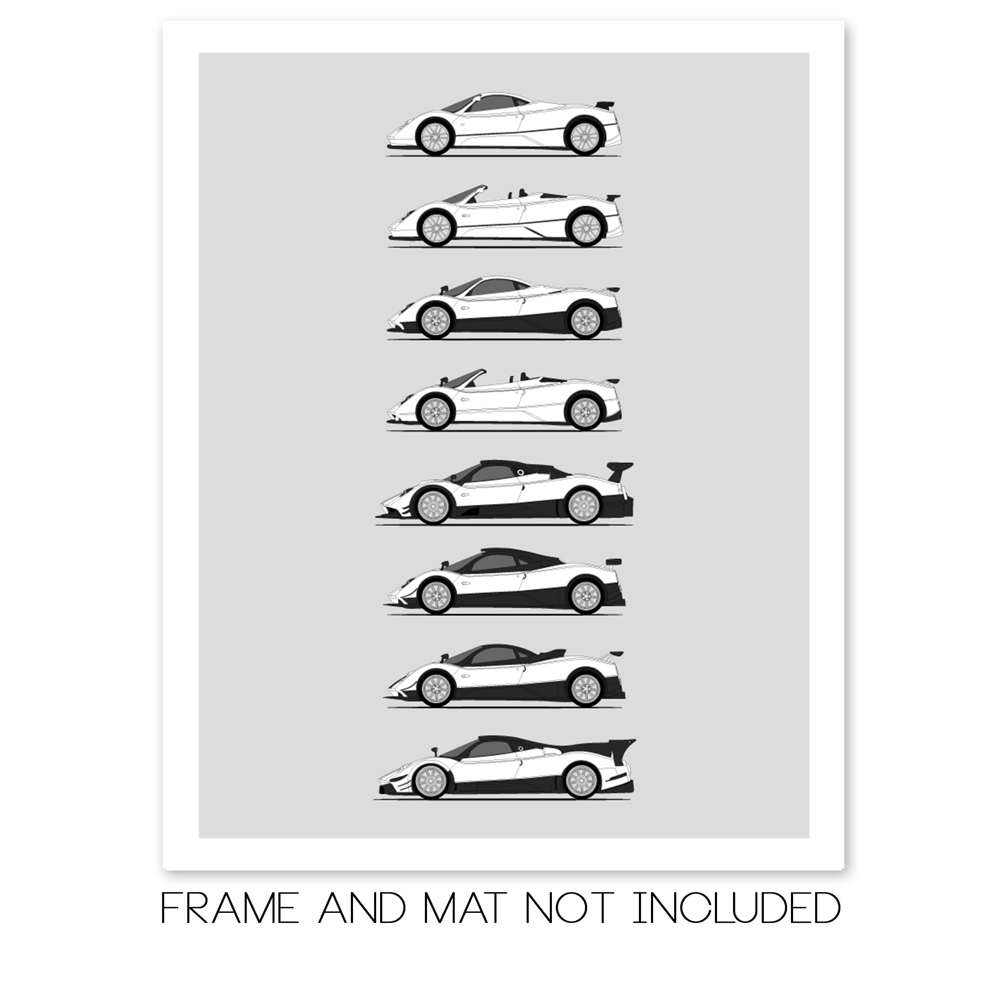 Pagani Zonda Generations History and Evolution Poster (Side Profile)