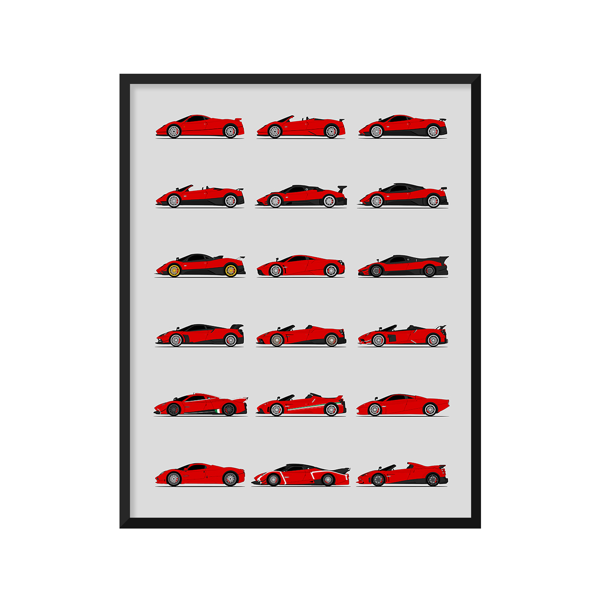 Pagani Best Generations History and Evolution Poster (Side Profile)
