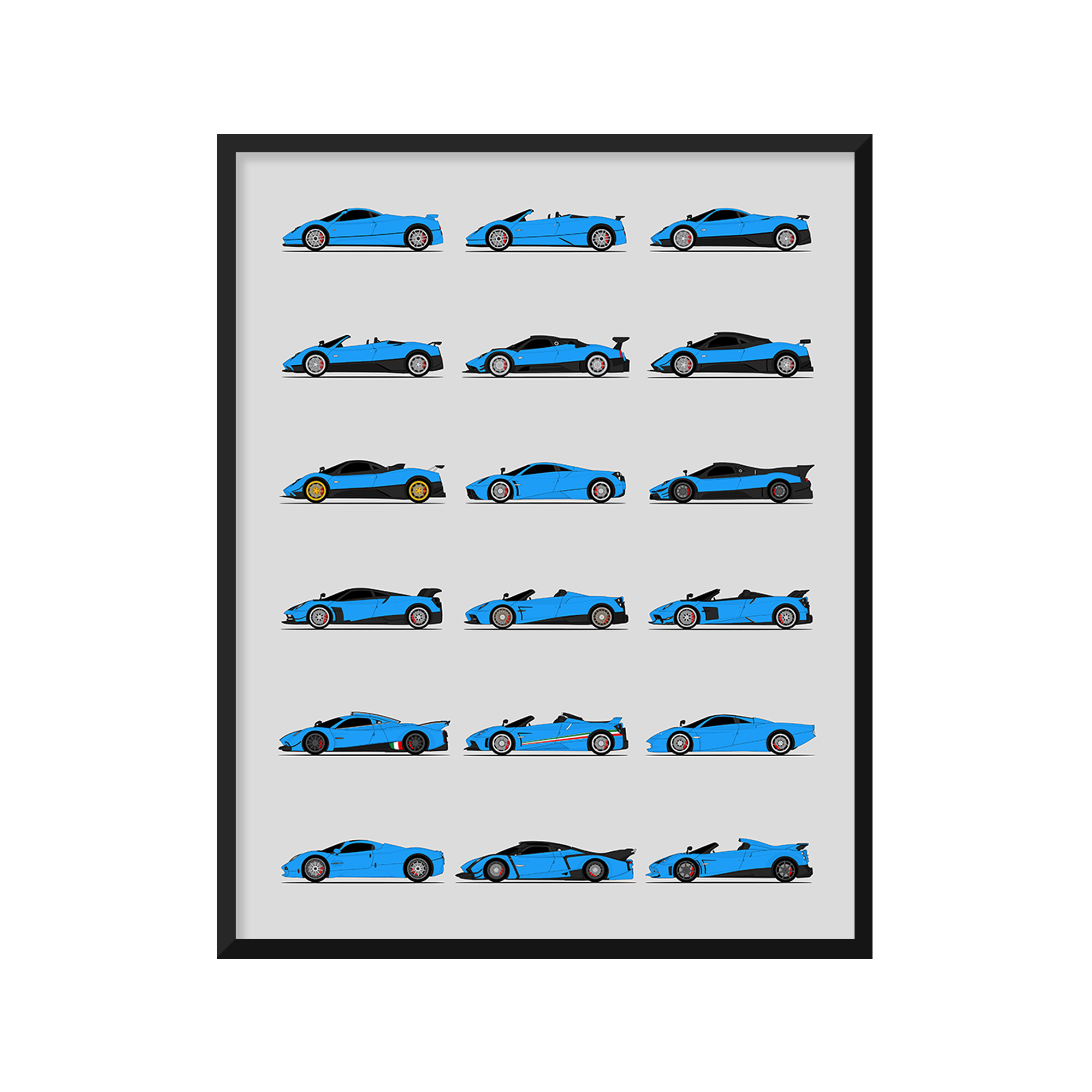 Pagani Best Generations History and Evolution Poster (Side Profile)