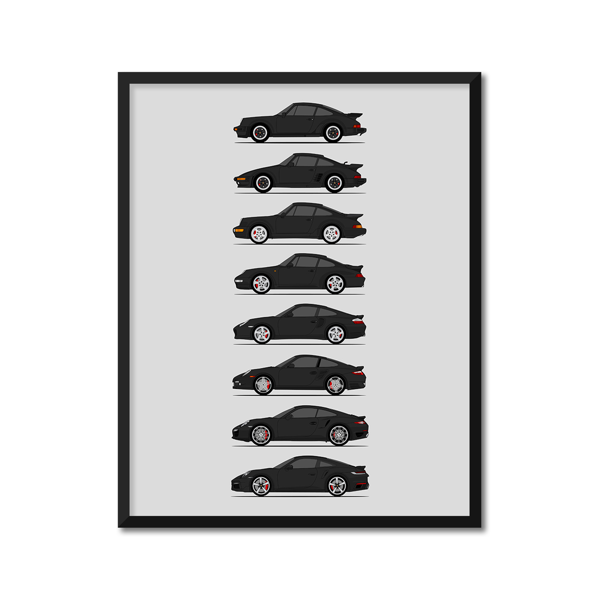 Porsche 911 Turbo Generations History and Evolution Poster (Side Profile)