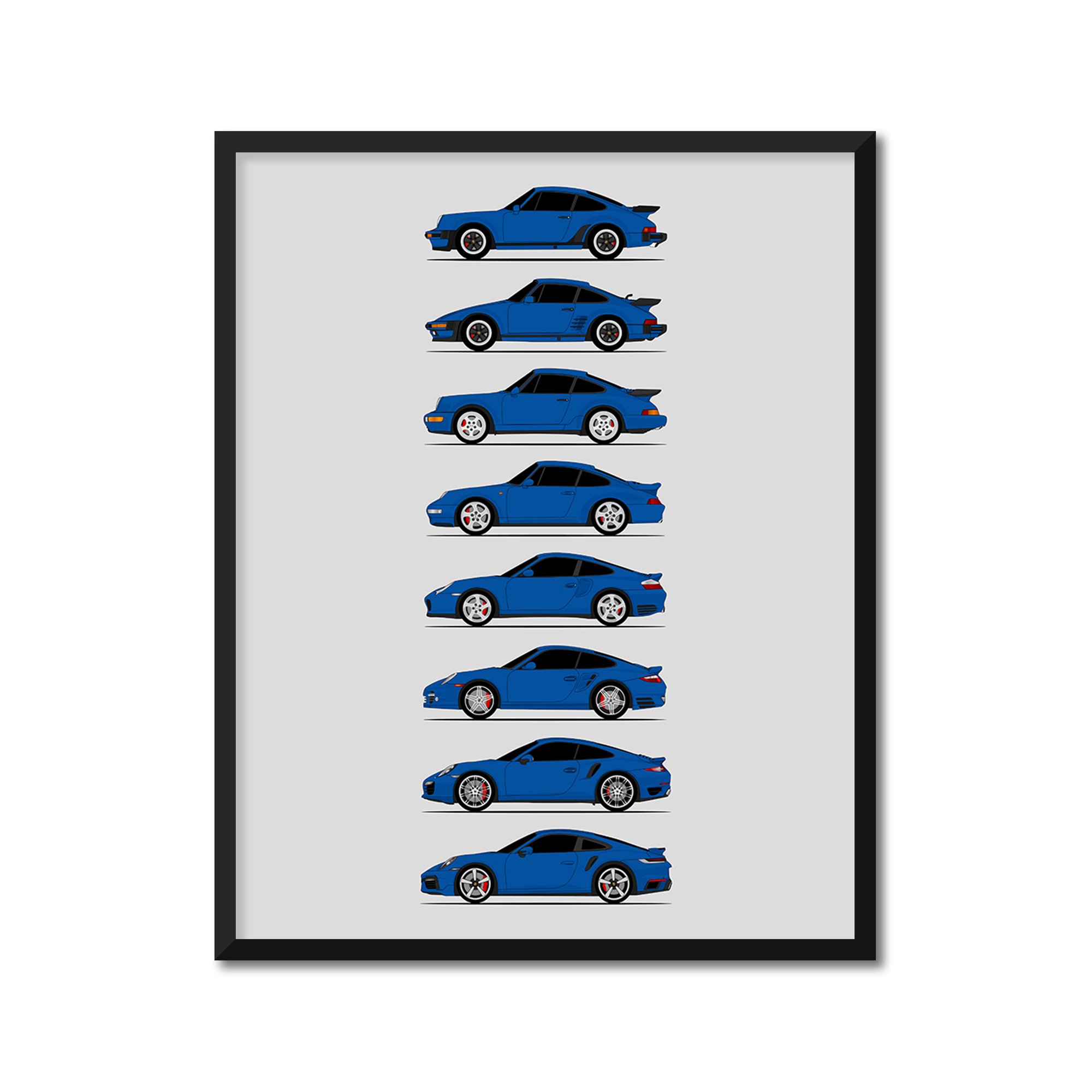 Porsche 911 Turbo Generations History and Evolution Poster (Side Profile)