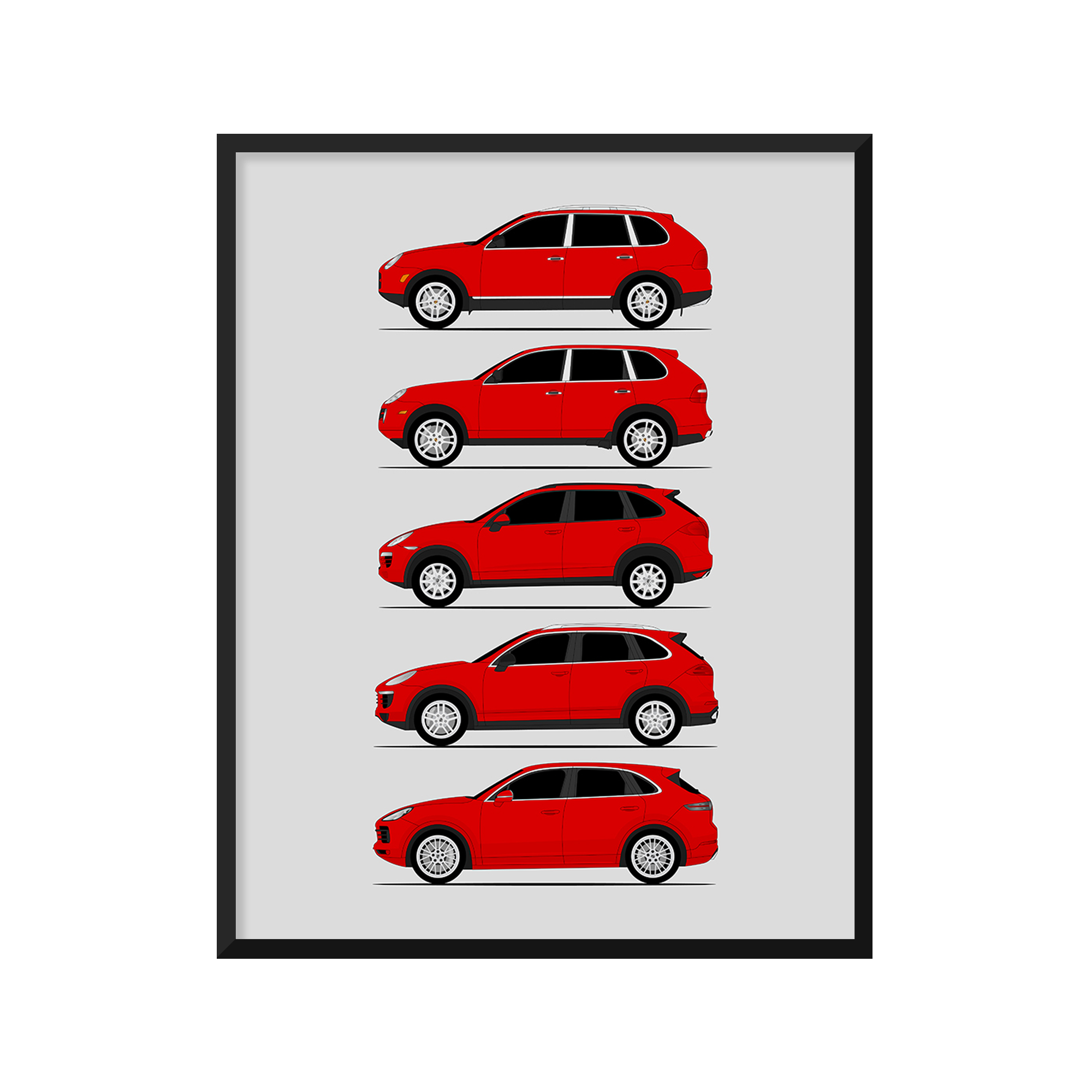 Porsche Cayenne History and Evolution Poster (Side Profile)