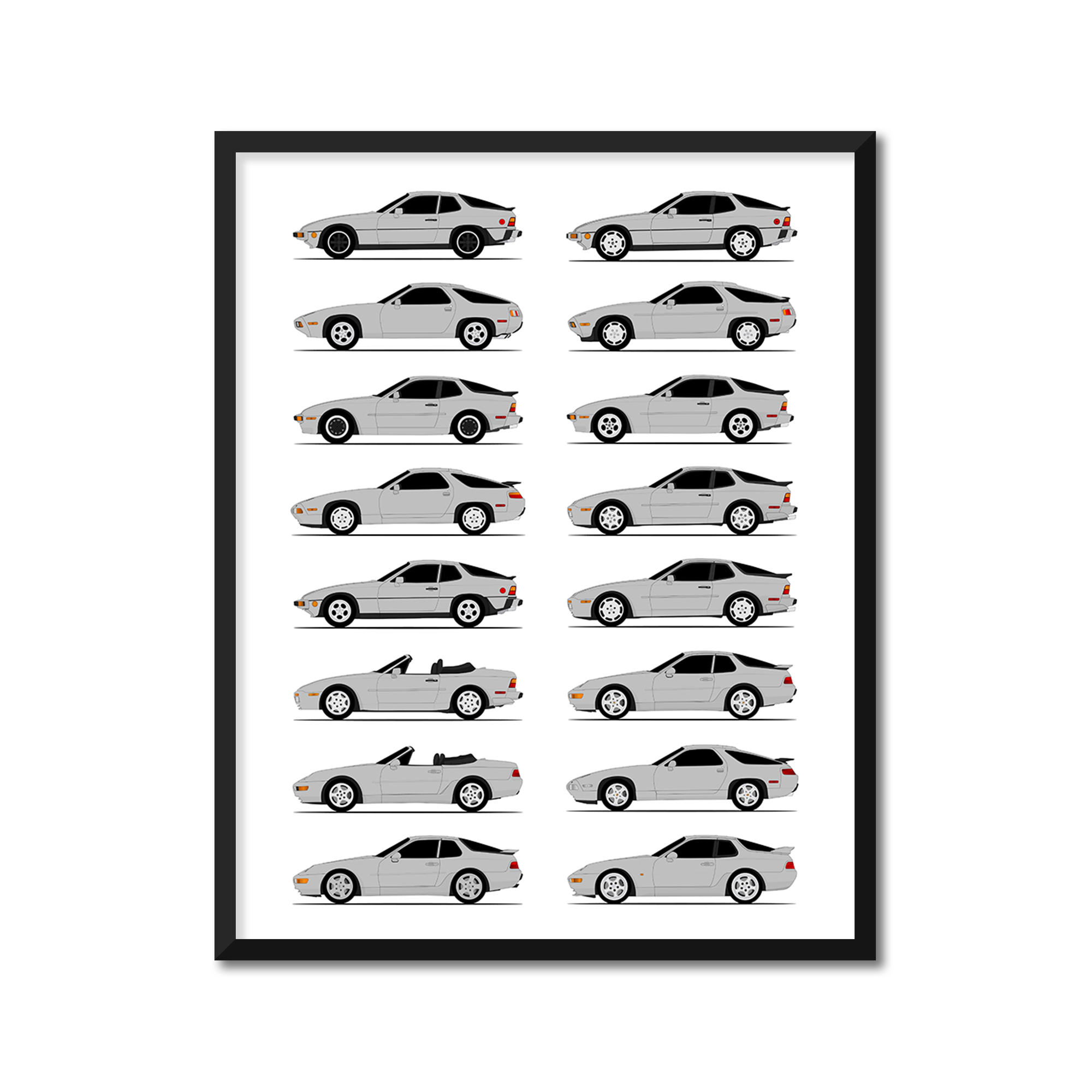 Porsche 924 928 944 968 Generations (Side Profile)