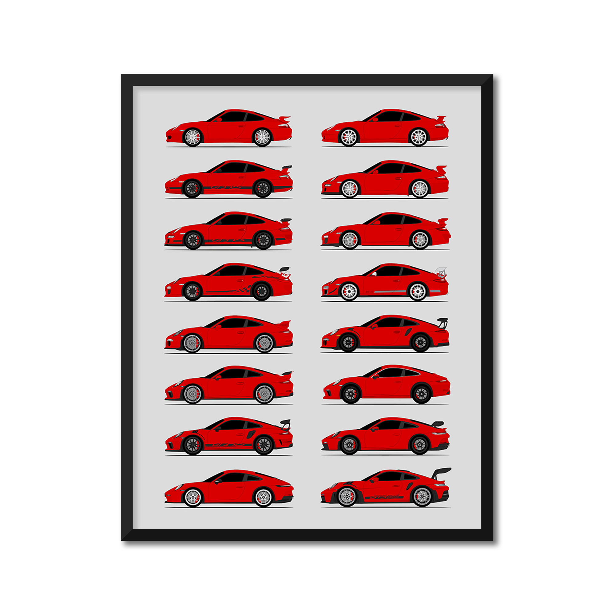 Porsche GT3 Generations History and Evolution Poster (Side Profile)