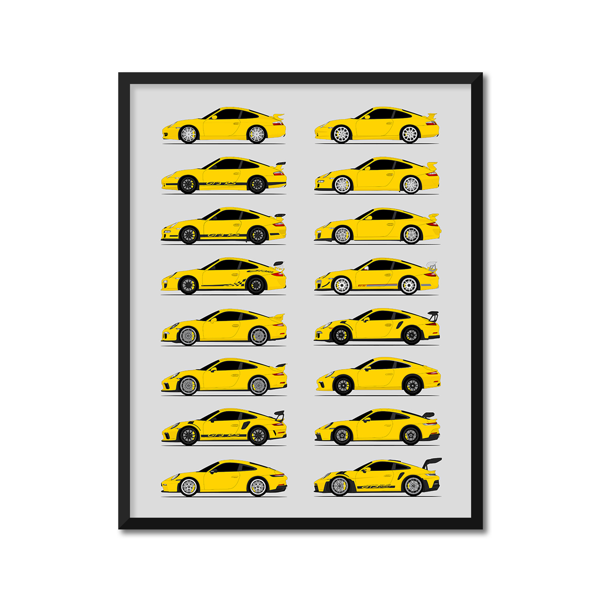 Porsche GT3 Generations History and Evolution Poster (Side Profile)