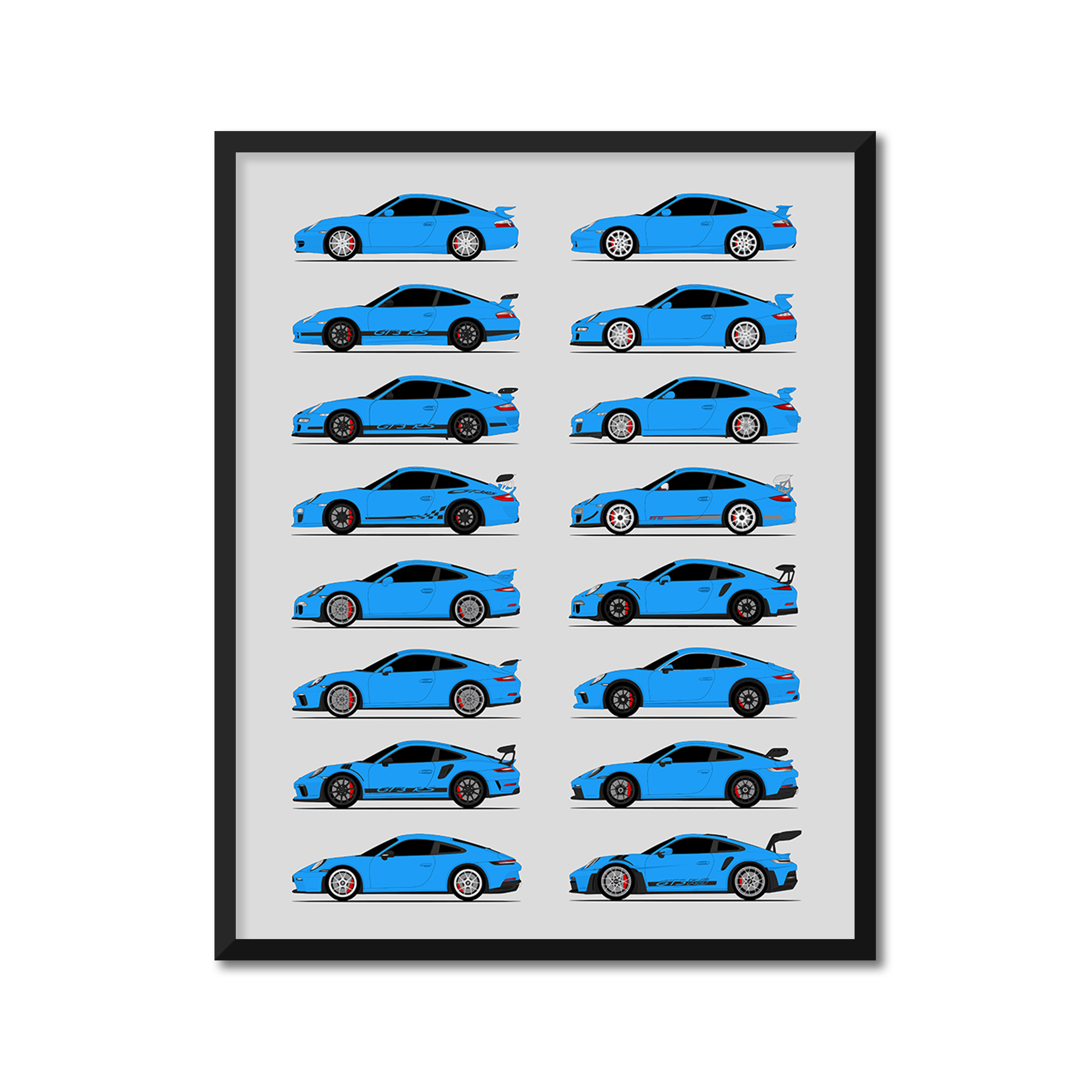 Porsche GT3 Generations History and Evolution Poster (Side Profile)