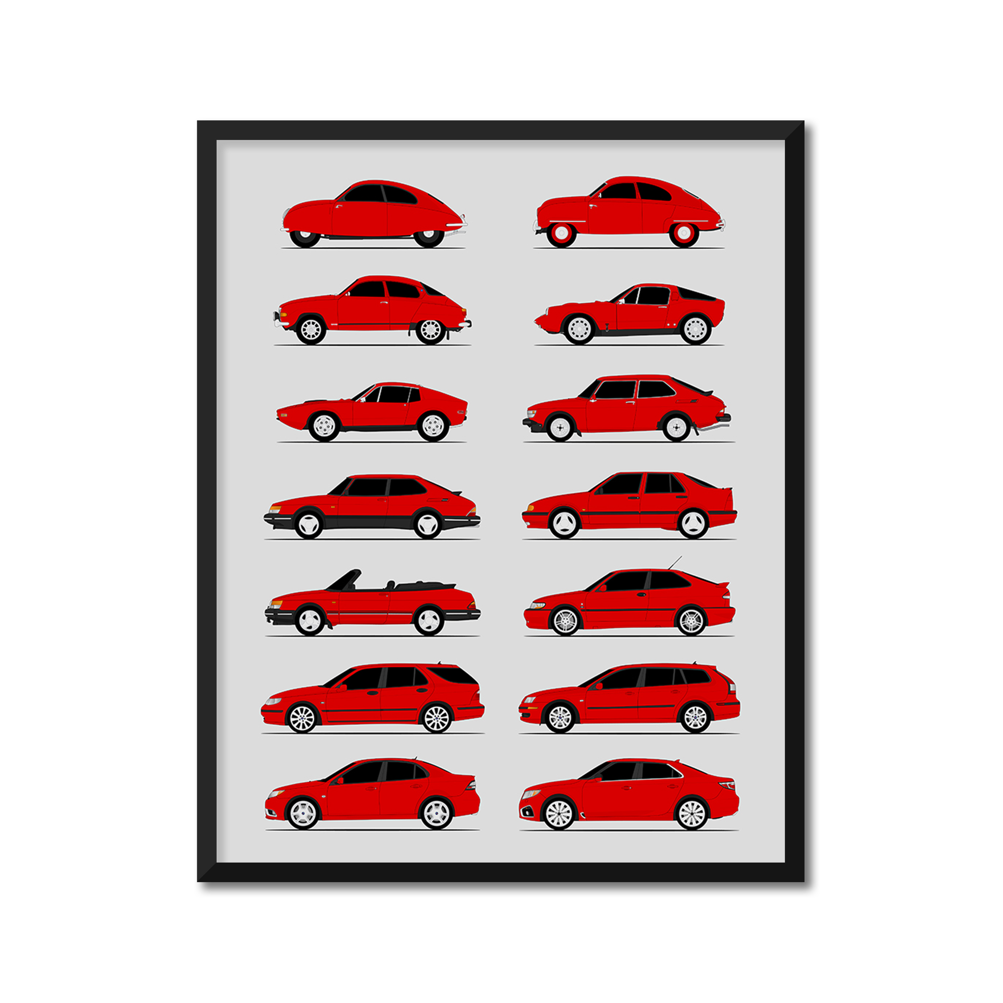 Saab History and Evolution Poster (Side Profile)