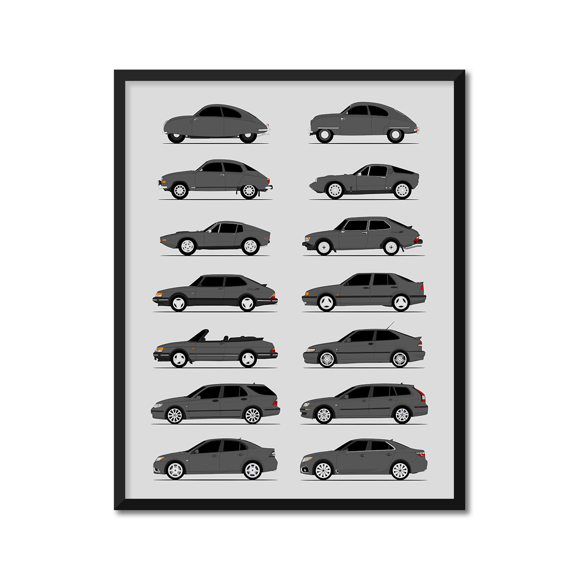 Saab History and Evolution Poster (Side Profile)