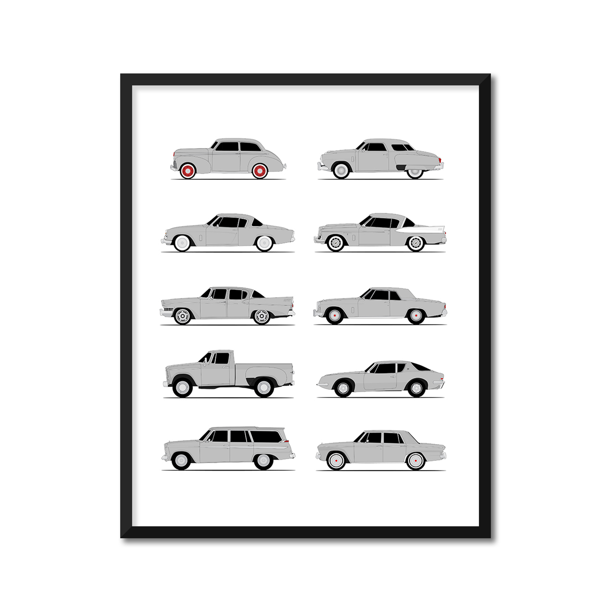 Studebaker Best Generations History and Evolution Poster (Side Profile)