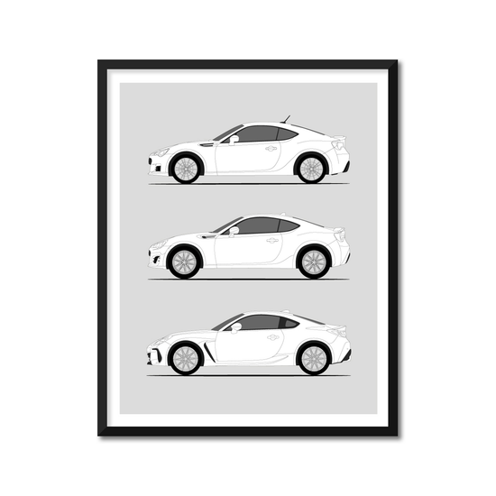 Subaru BRZ Generations History and Evolution Poster (Side Profile)