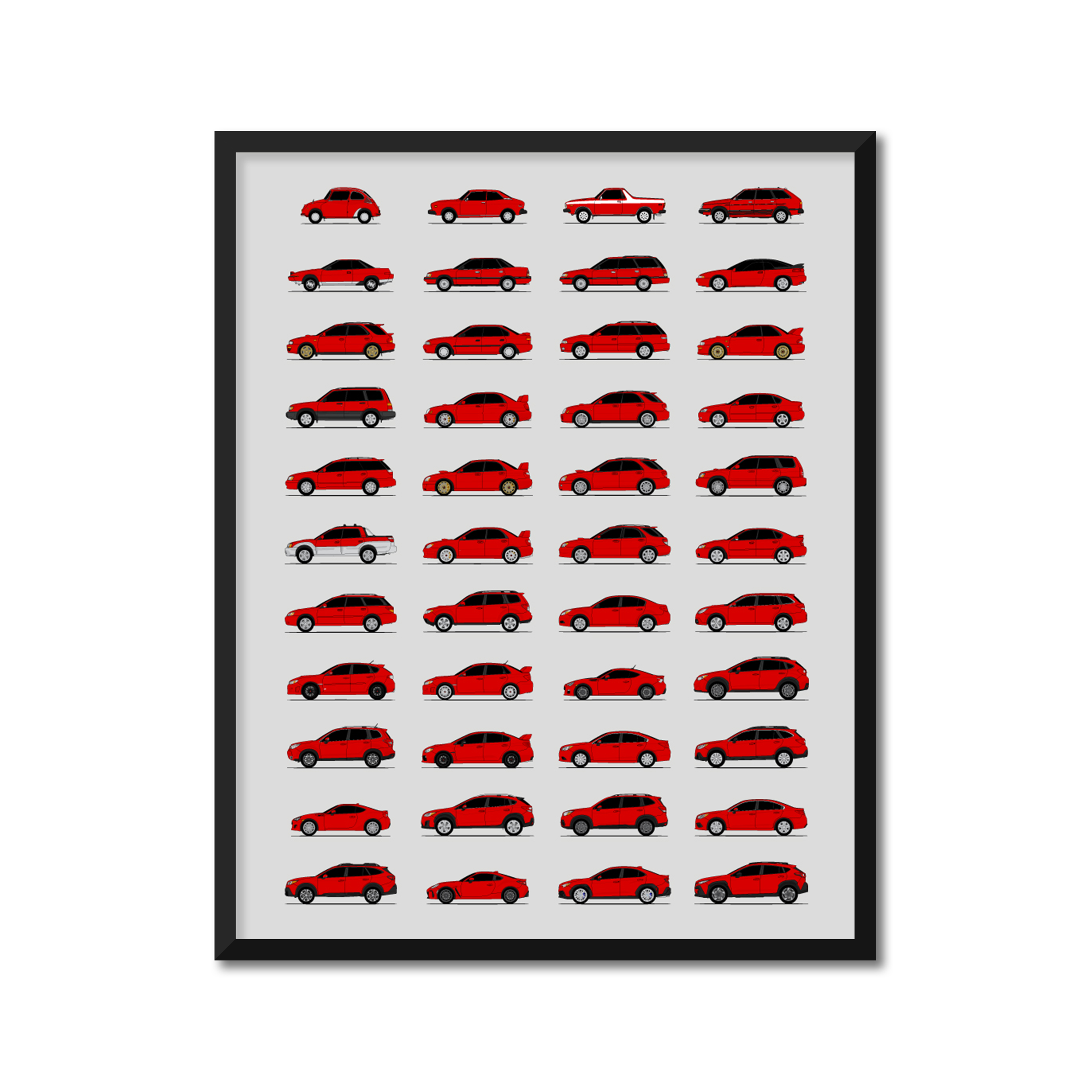 Subaru Best Generations History and Evolution Poster (Side Profile)