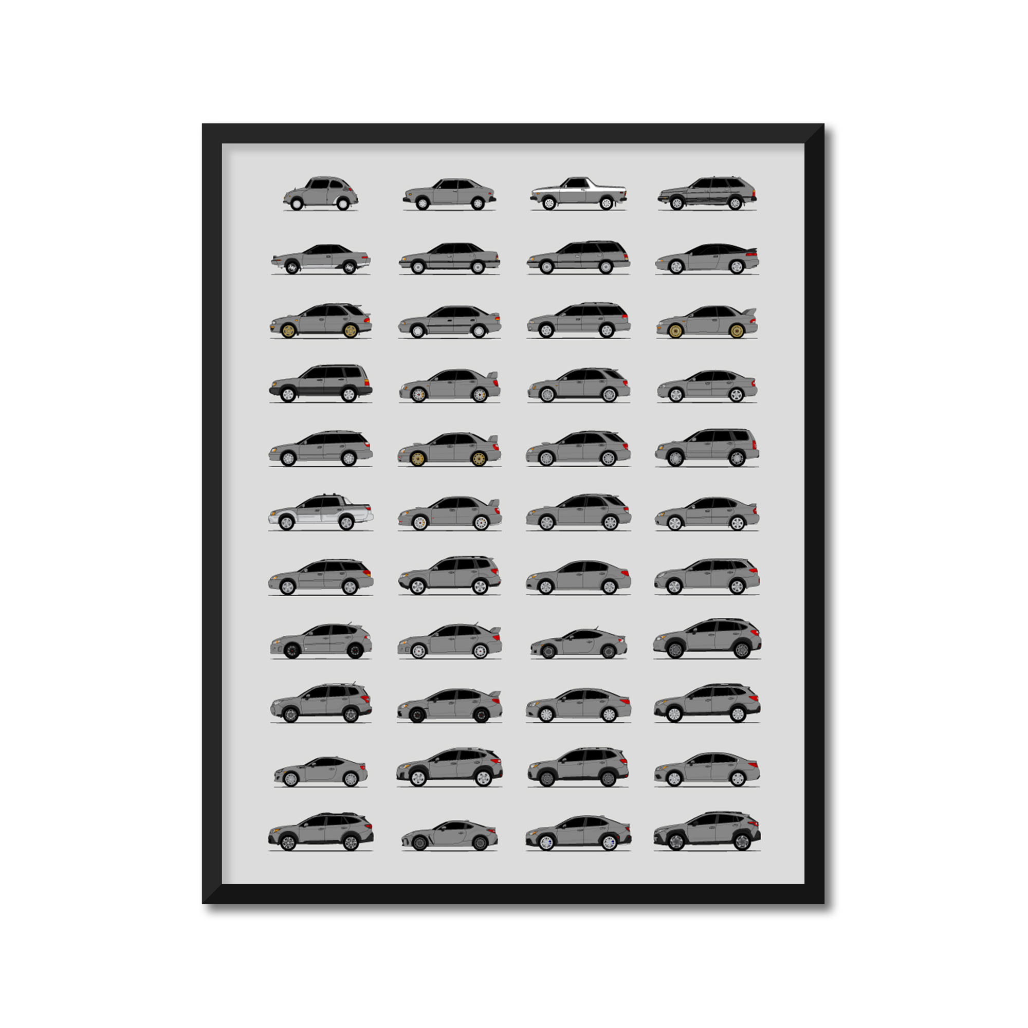 Subaru Best Generations History and Evolution Poster (Side Profile)