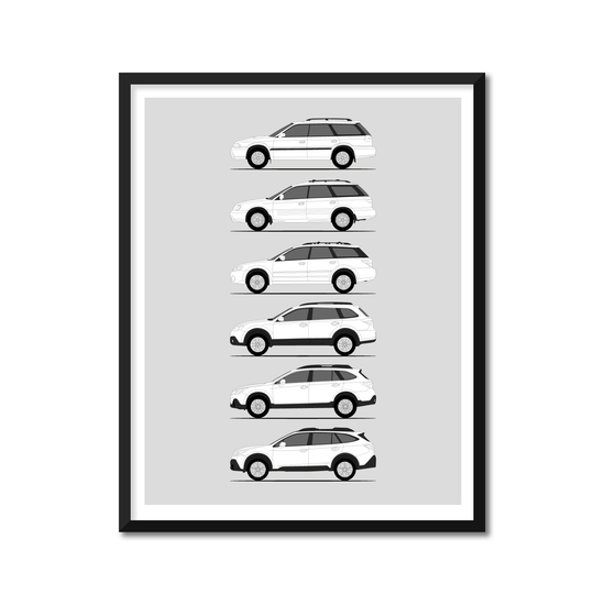 Subaru Outback Generations History and Evolution Poster (Side Profile)