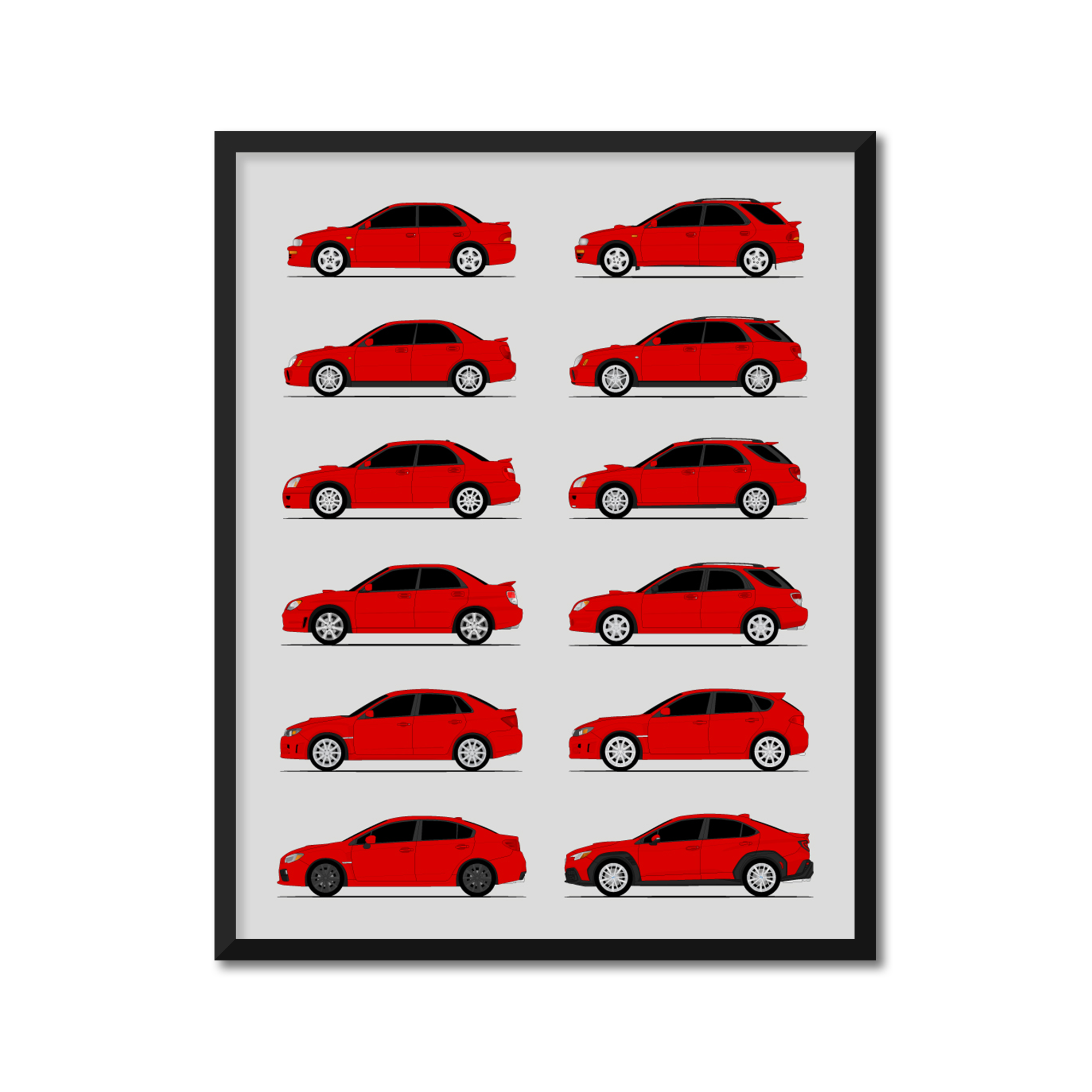 Subaru WRX Generations History and Evolution Poster (Side Profile)
