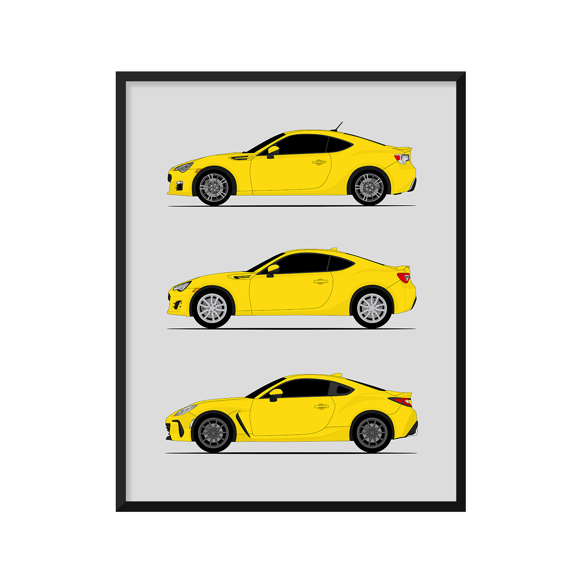 Subaru BRZ Generations History and Evolution Poster (Side Profile)