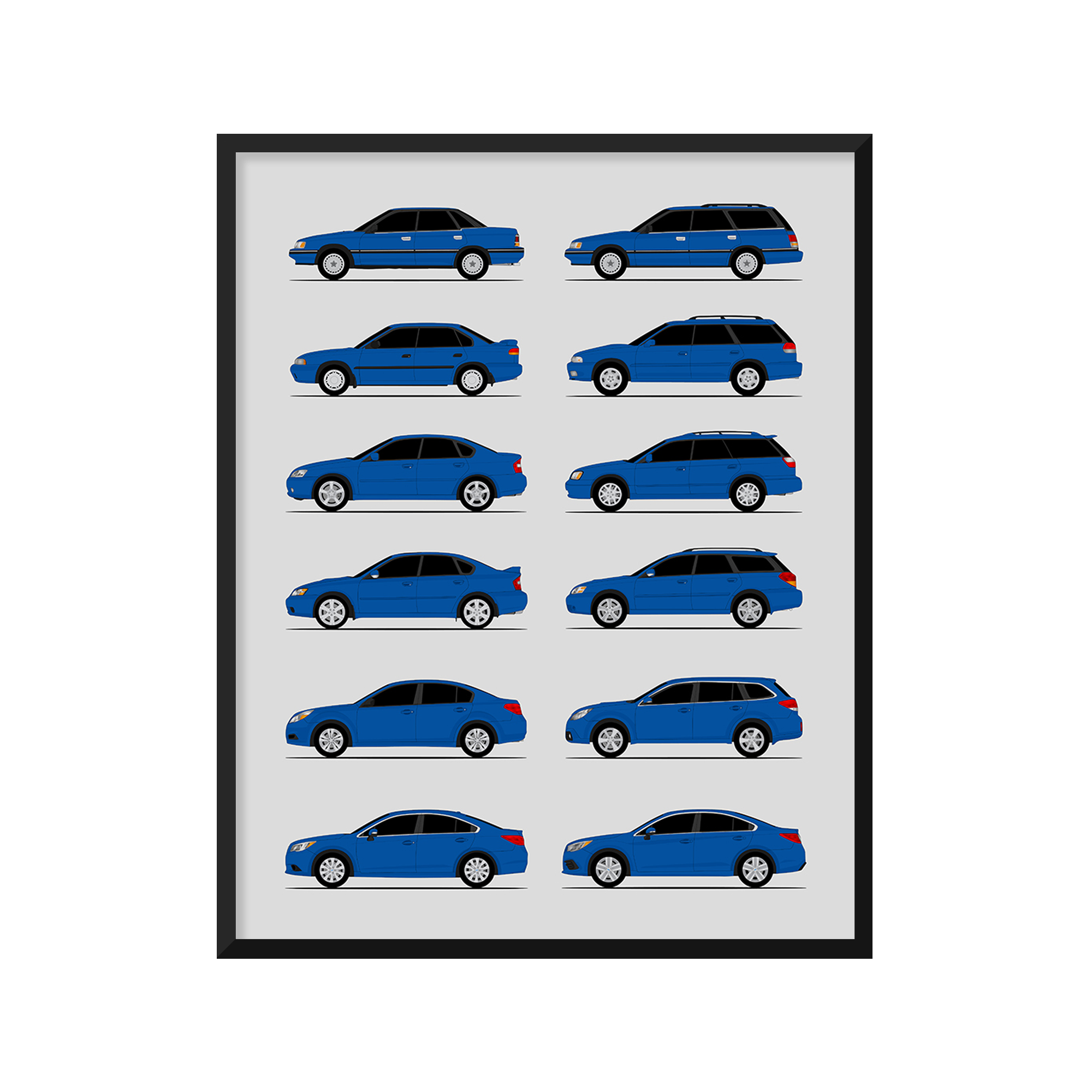 Subaru Legacy Generations History and Evolution Poster (Side Profile)