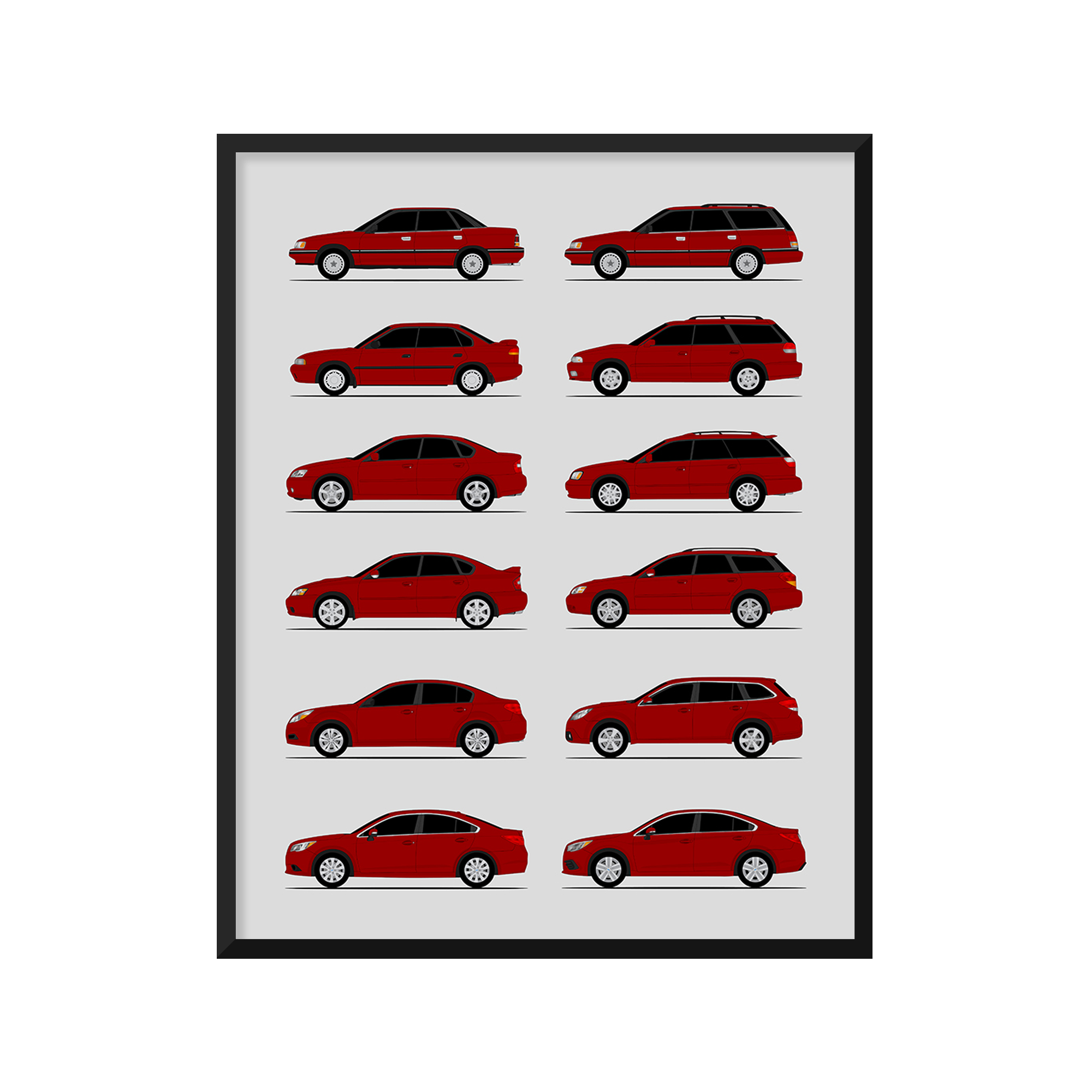 Subaru Legacy Generations History and Evolution Poster (Side Profile)