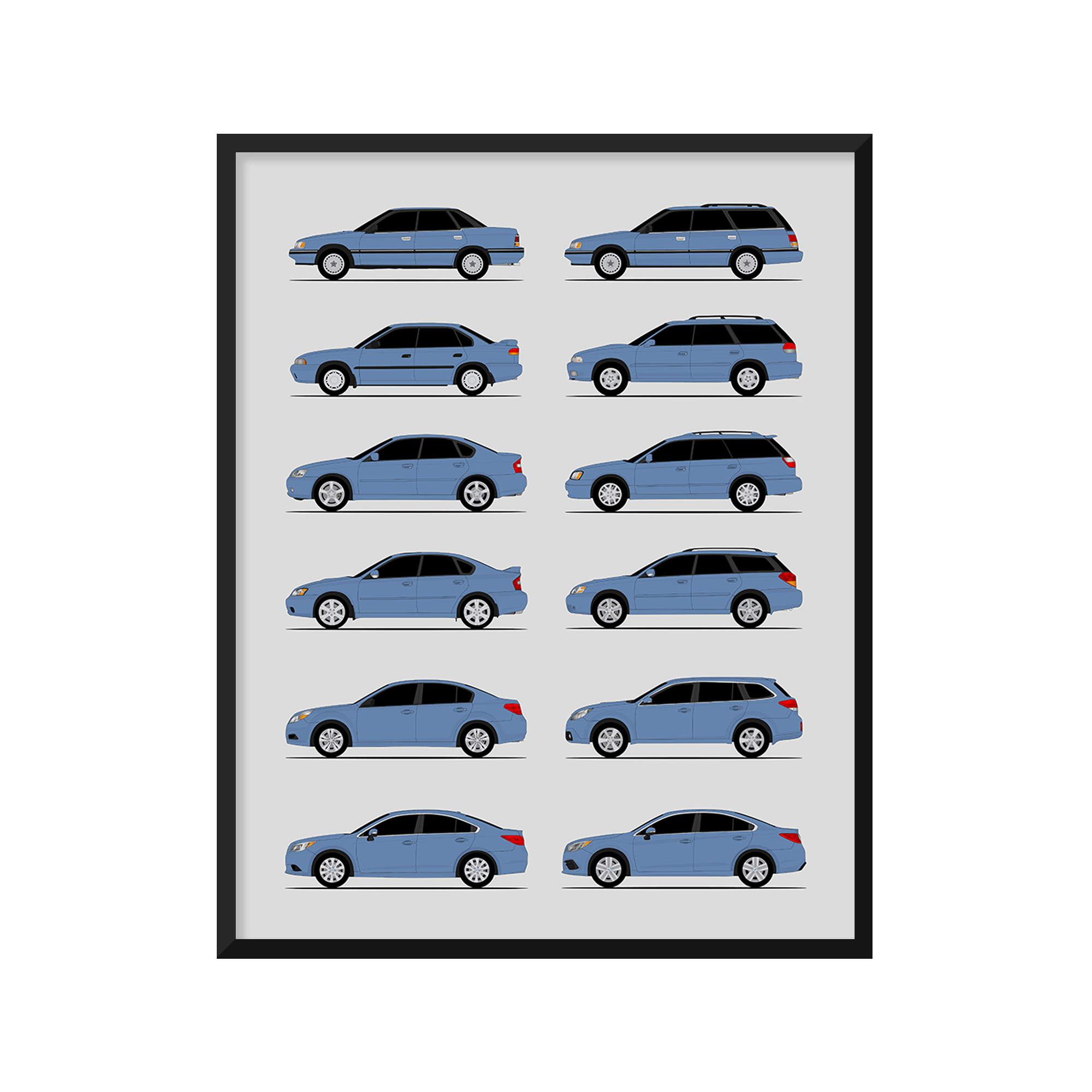 Subaru Legacy Generations History and Evolution Poster (Side Profile)