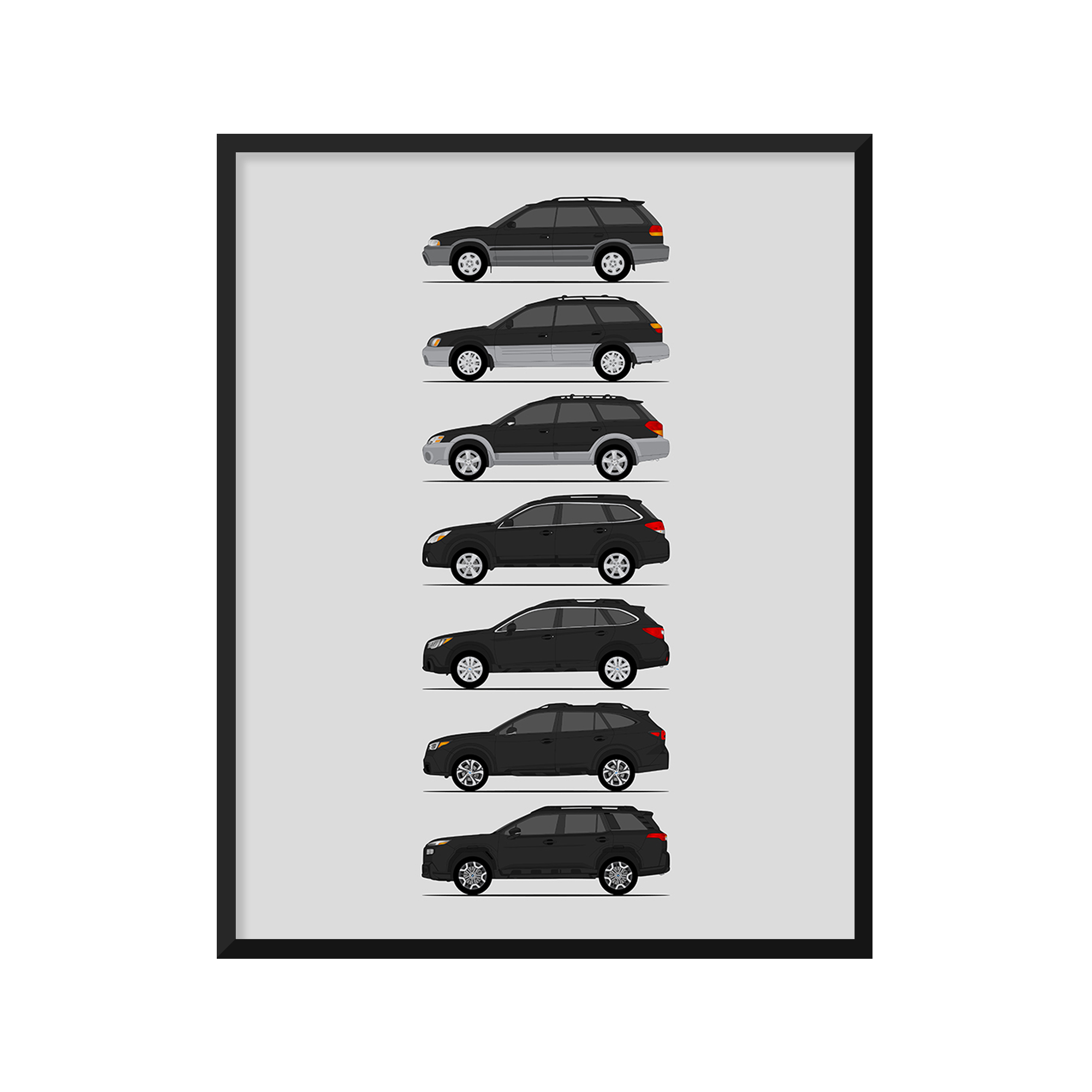 Subaru Outback Generations History and Evolution Poster (Side Profile)