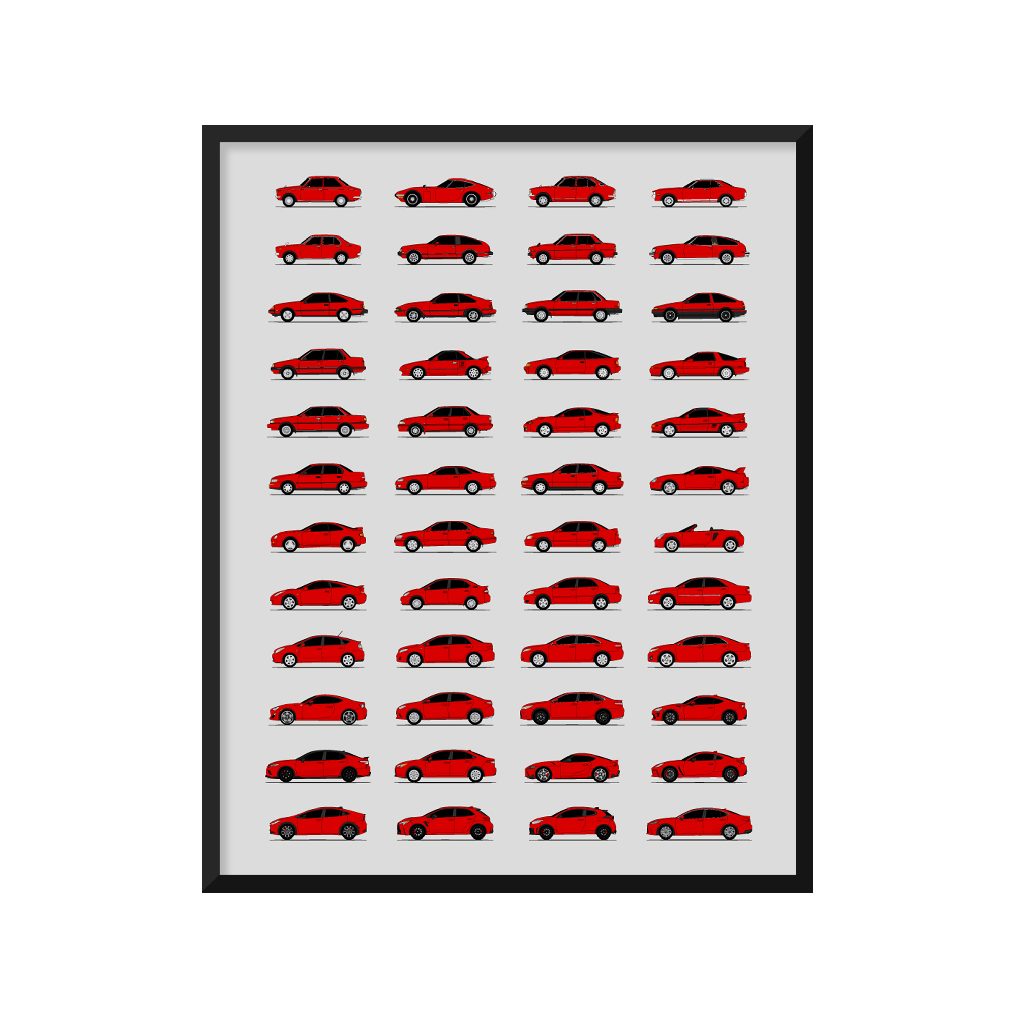 Toyota Best Generations History and Evolution Poster (Side Profile)