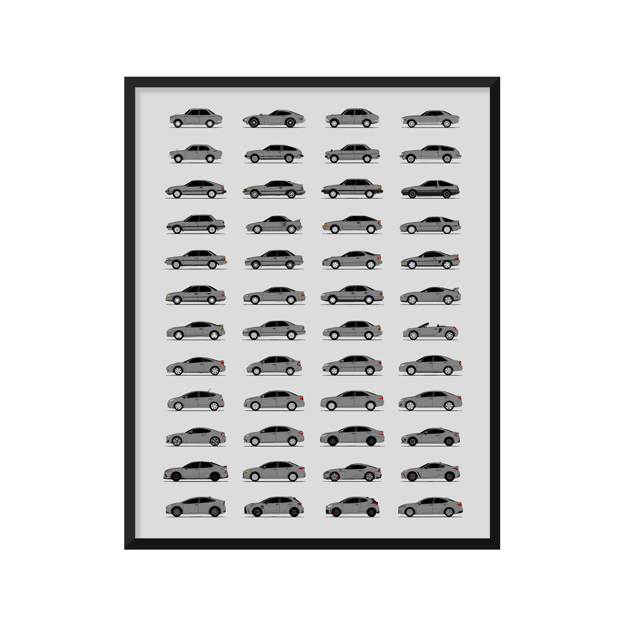 Toyota Best Generations History and Evolution Poster (Side Profile)