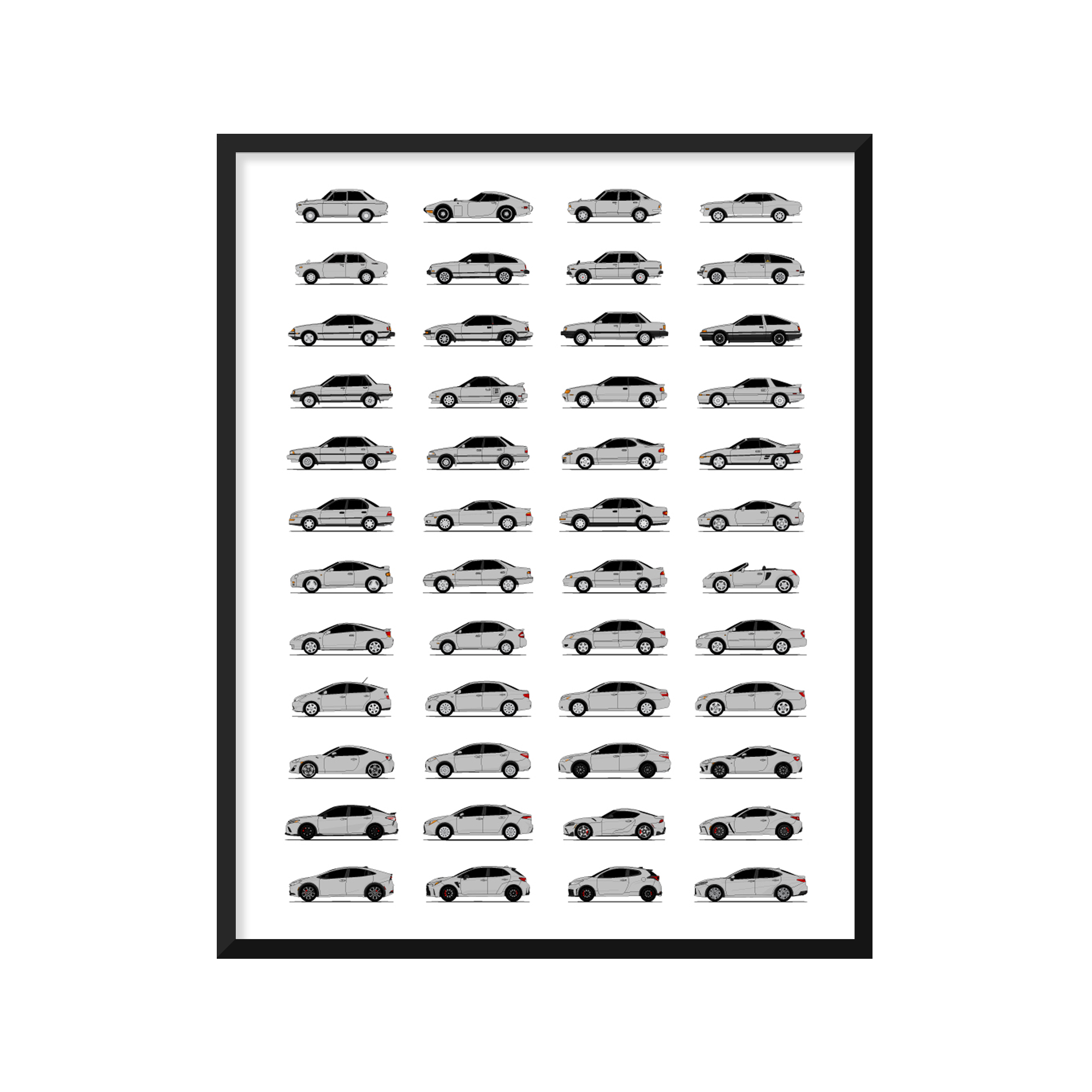 Toyota Best Generations History and Evolution Poster (Side Profile)