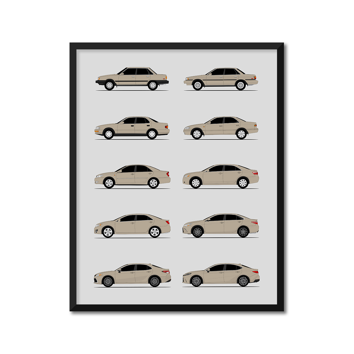 Toyota Camry Generations History and Evolution Poster (Side Profile)