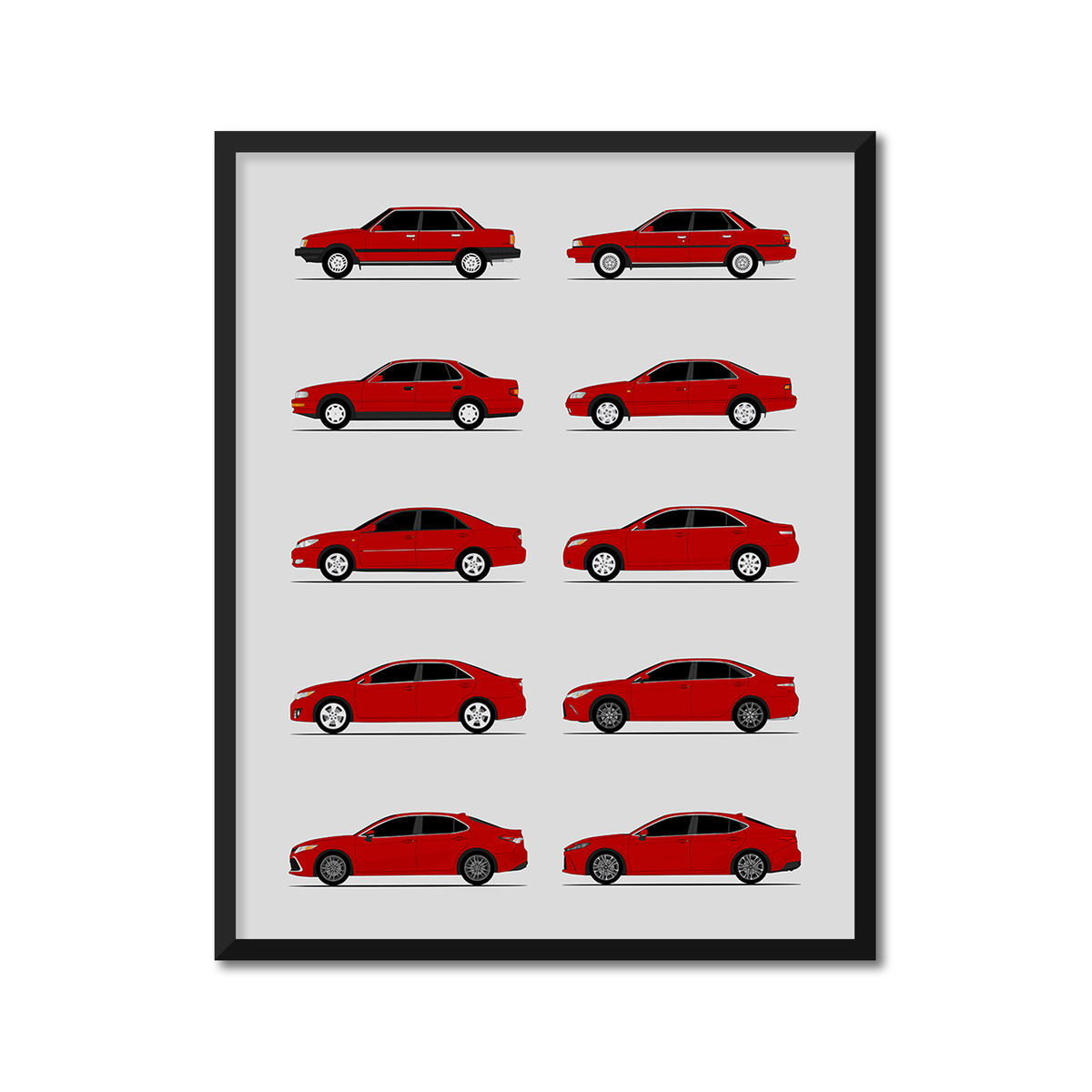 Toyota Camry Generations History and Evolution Poster (Side Profile)