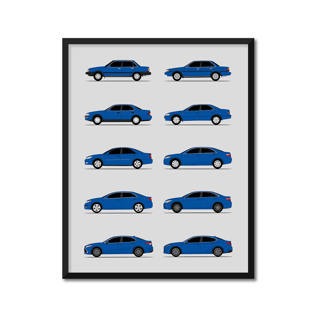 Toyota Camry Generations History and Evolution Poster (Side Profile)