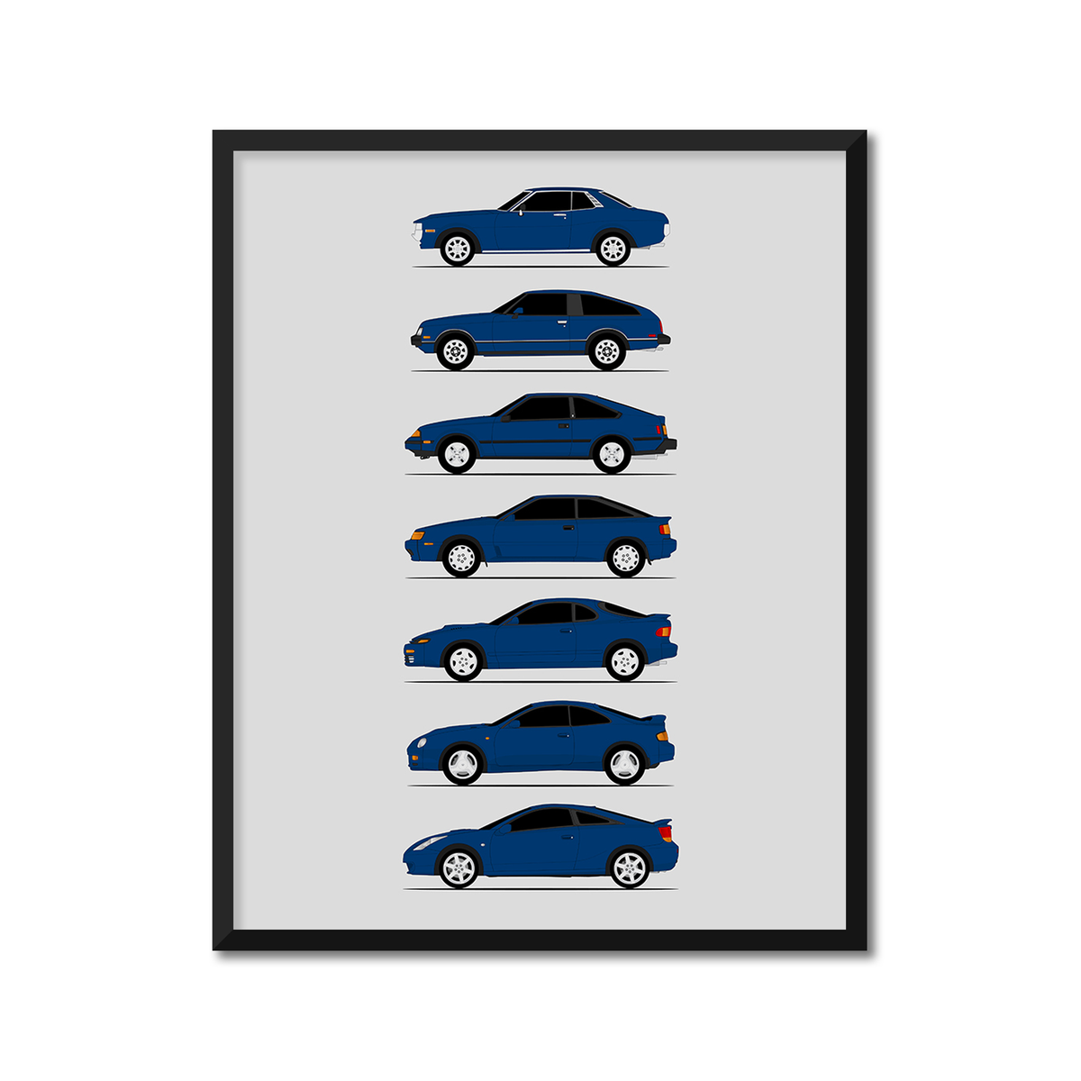 Toyota Celica Generations History and Evolution Poster (Side Profile)