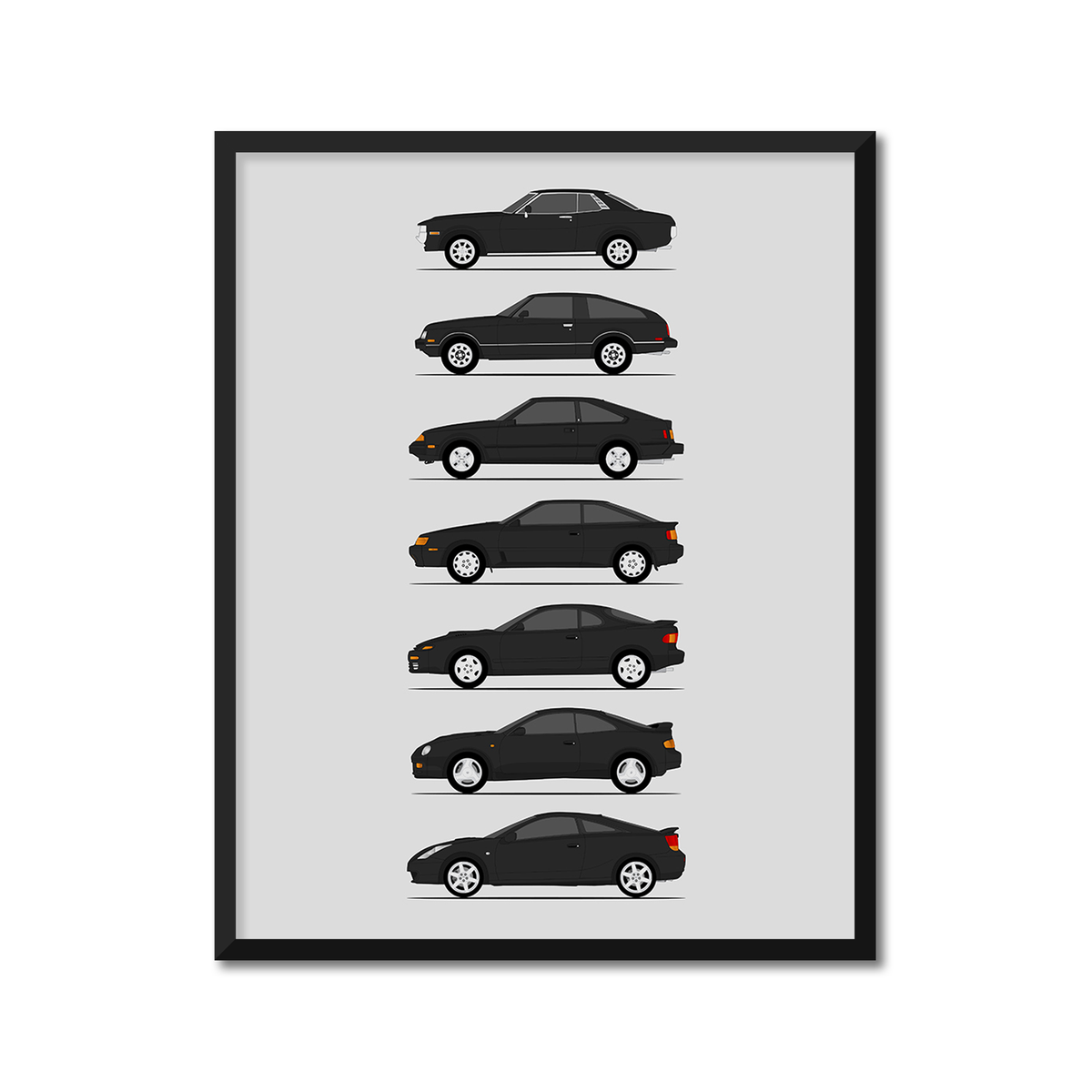 Toyota Celica Generations History and Evolution Poster (Side Profile)