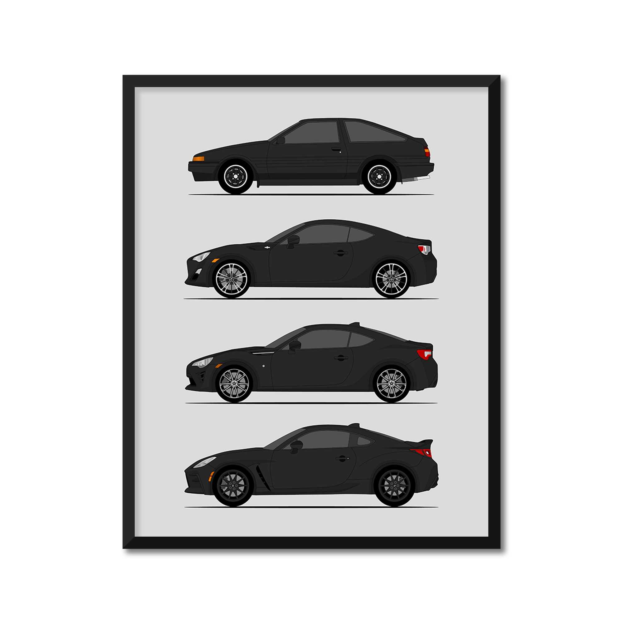 Toyota (Scion) FR-S GT86 GR86 FT86 Generations History and Evolution Poster (Side Profile)