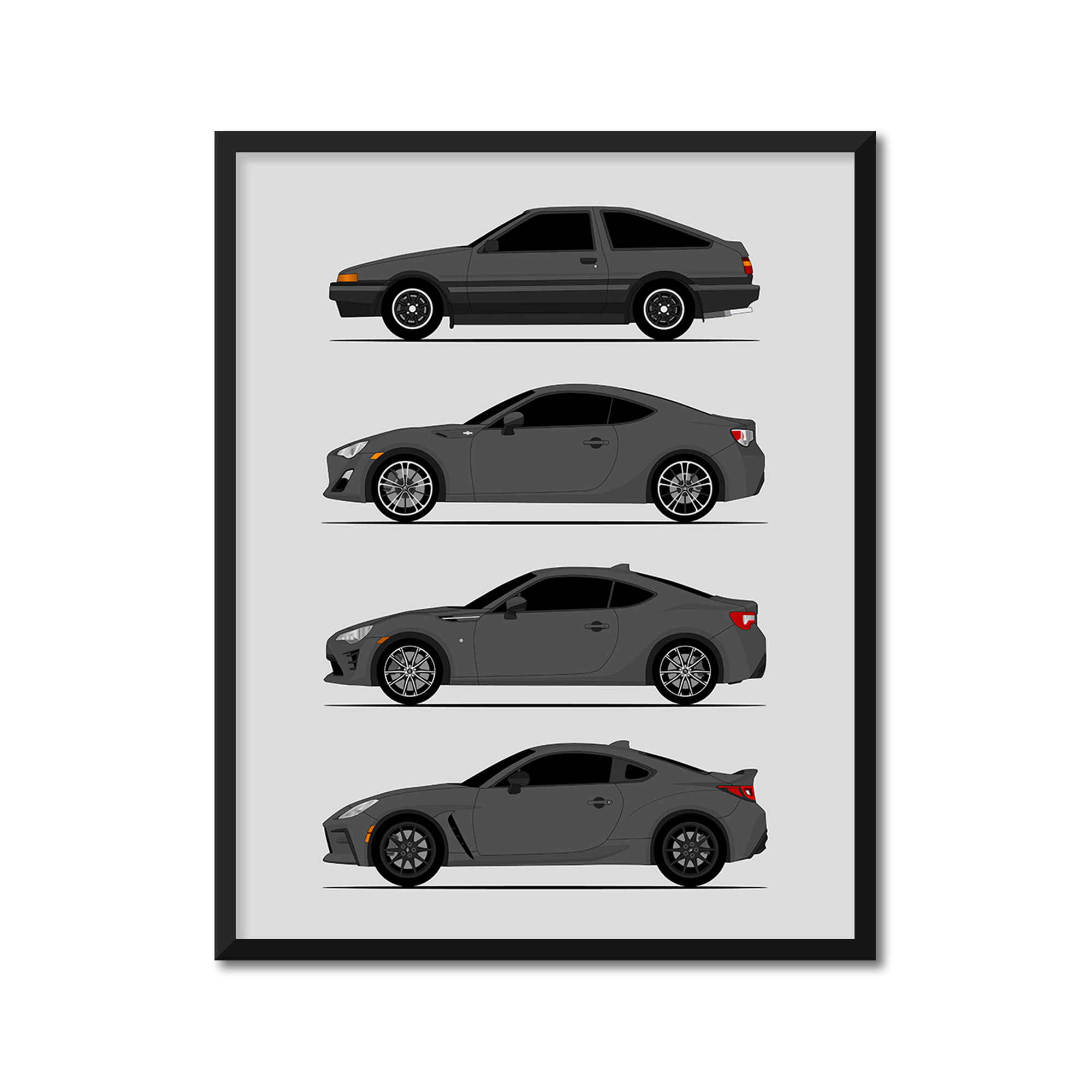 Toyota (Scion) FR-S GT86 GR86 FT86 Generations History and Evolution Poster (Side Profile)