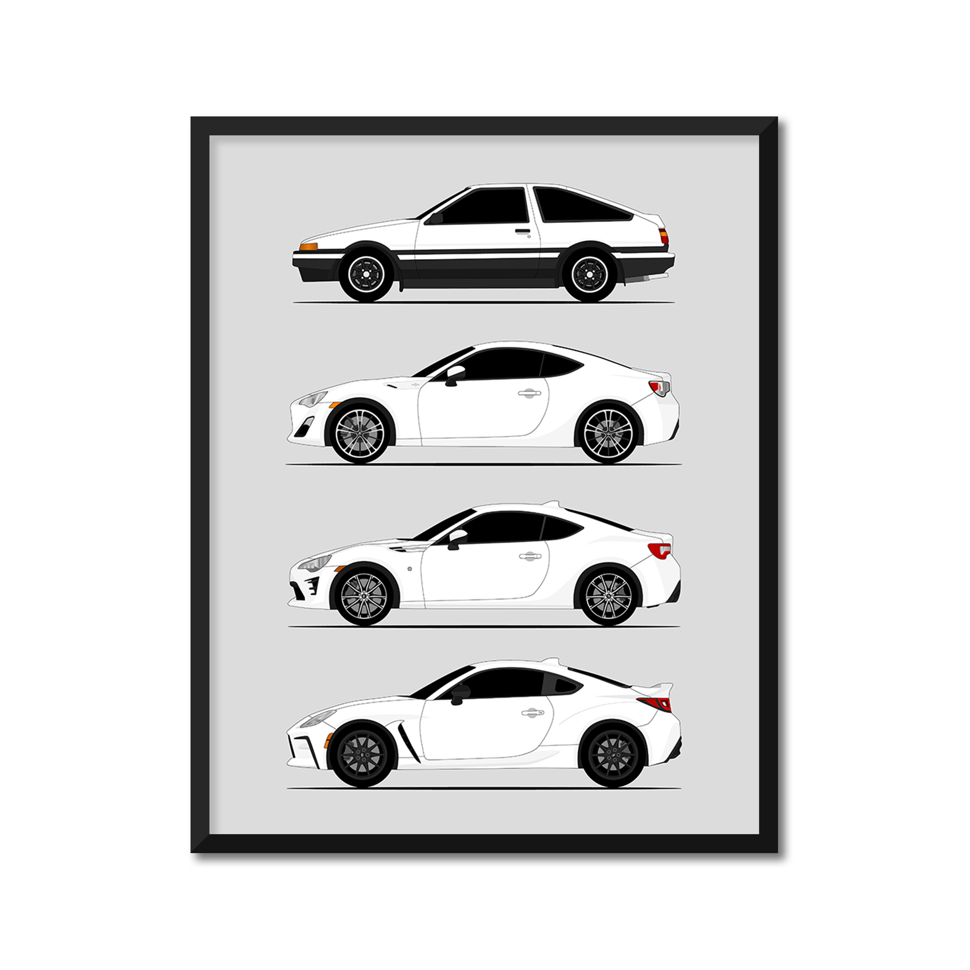 Toyota (Scion) FR-S GT86 GR86 FT86 Generations History and Evolution Poster (Side Profile)