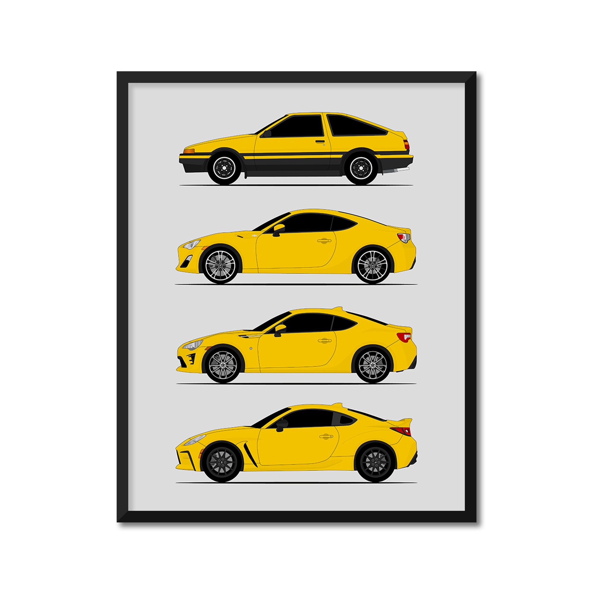 Toyota (Scion) FR-S GT86 GR86 FT86 Generations History and Evolution Poster (Side Profile)