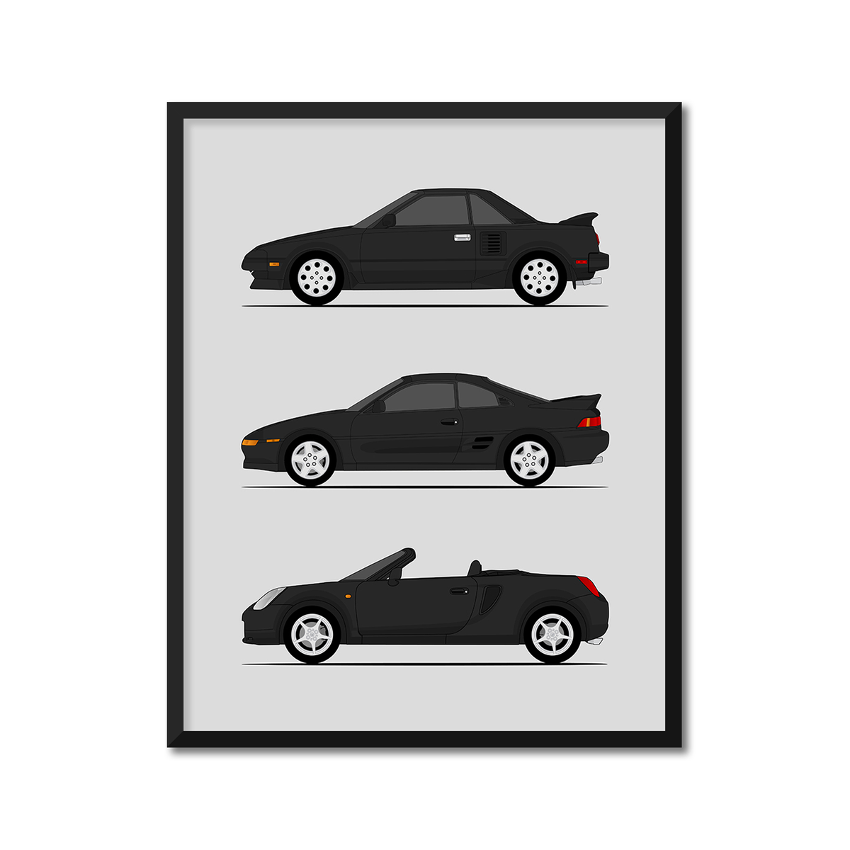 Toyota MR2 Generations History and Evolution Poster (Side Profile)