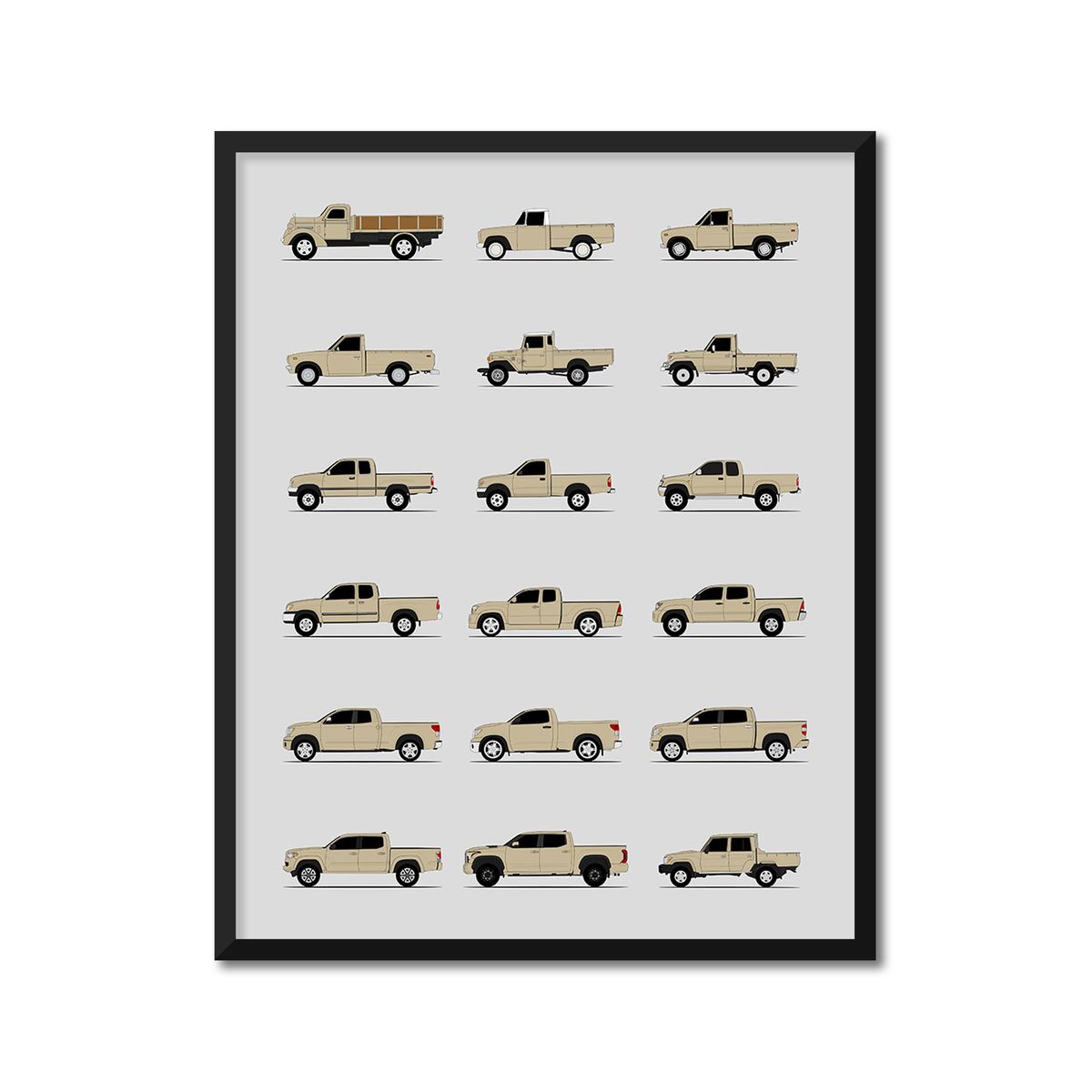 Toyota Pickup Trucks Generations History and Evolution Poster (Side Profile)