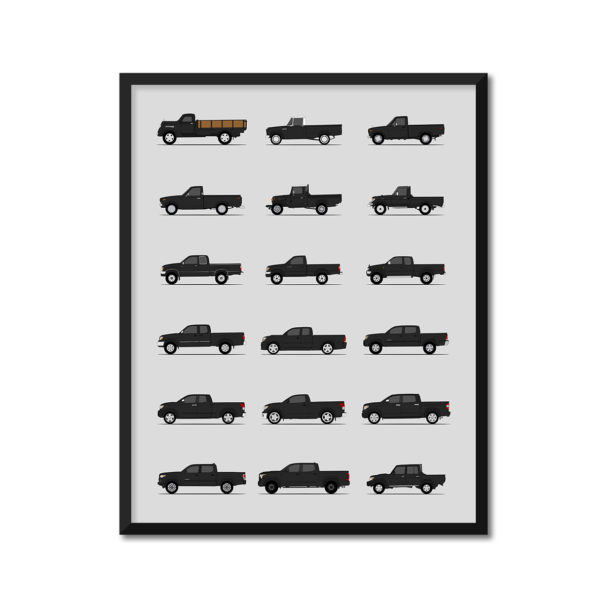 Toyota Pickup Trucks Generations History and Evolution Poster (Side Profile)