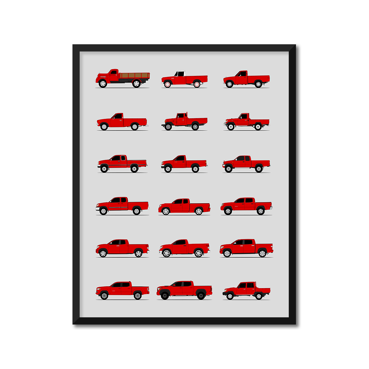 Toyota Pickup Trucks Generations History and Evolution Poster (Side Profile)