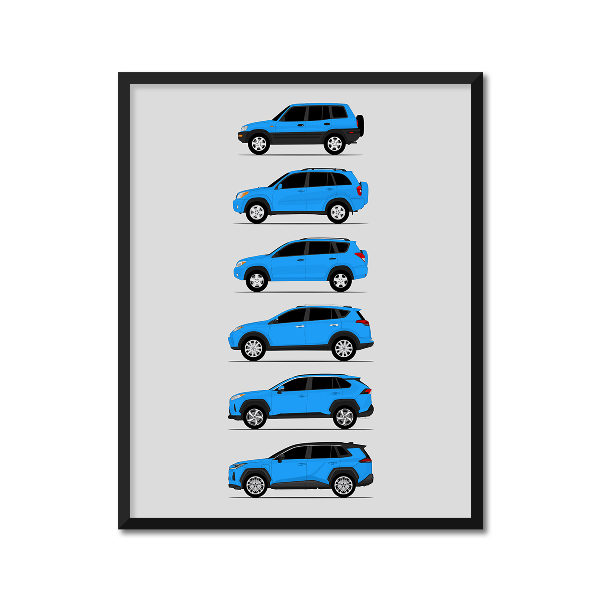 Toyota Rav 4 History and Evolution Poster (Side Profile)