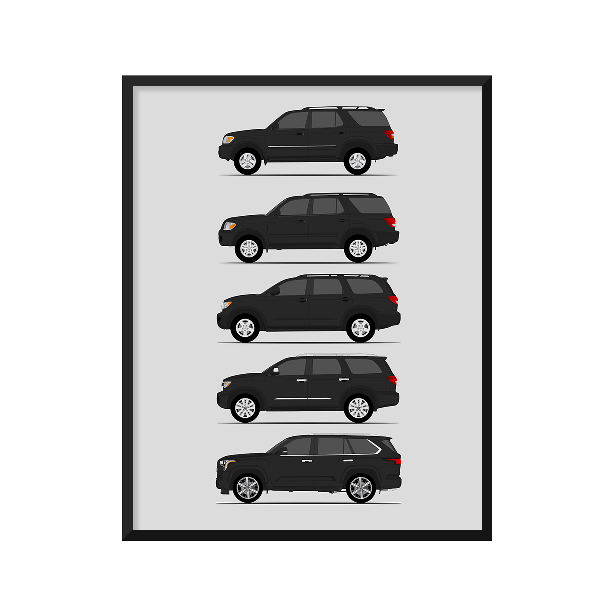 Toyota Sequoia Generations History and Evolution Poster (Side Profile)