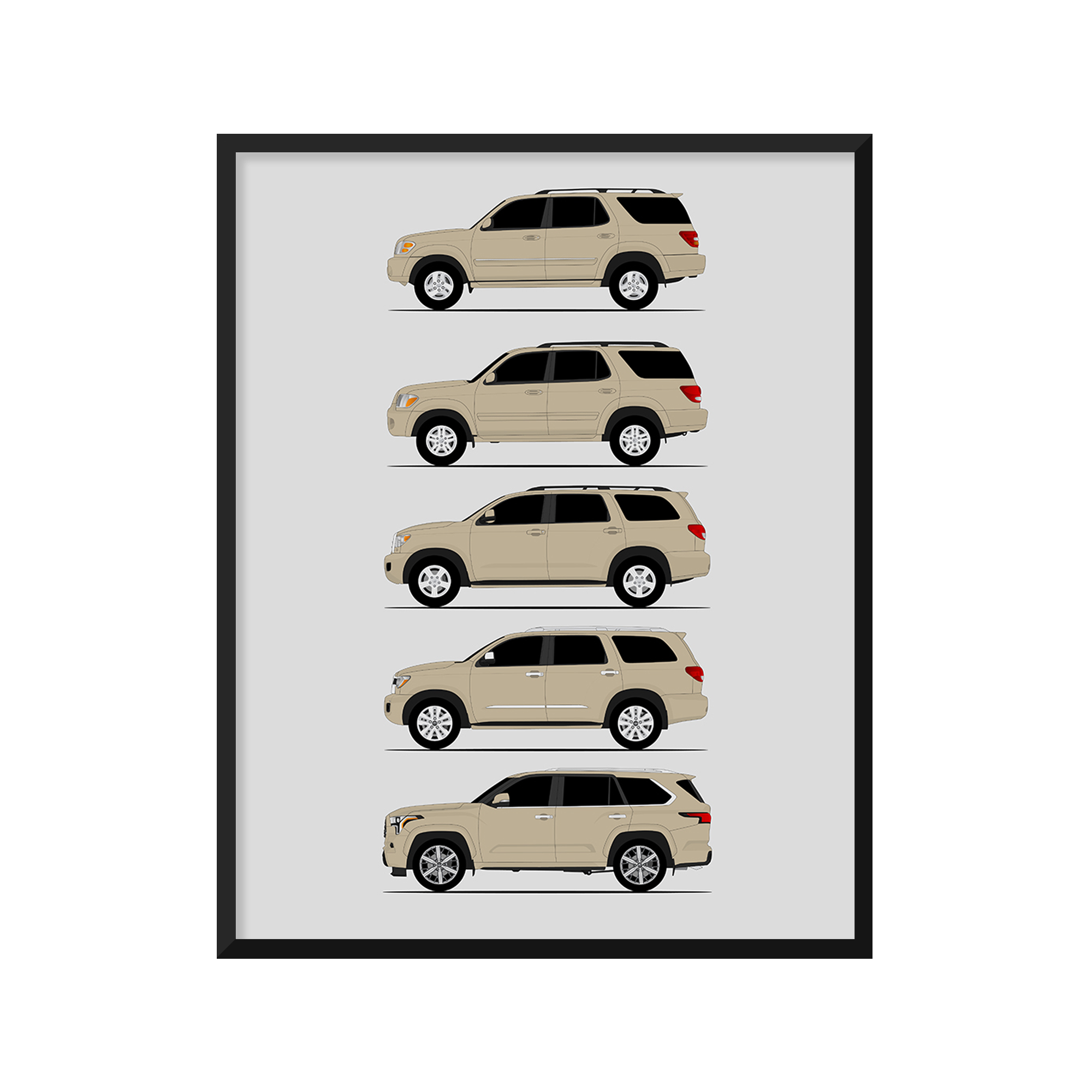 Toyota Sequoia Generations History and Evolution Poster (Side Profile)