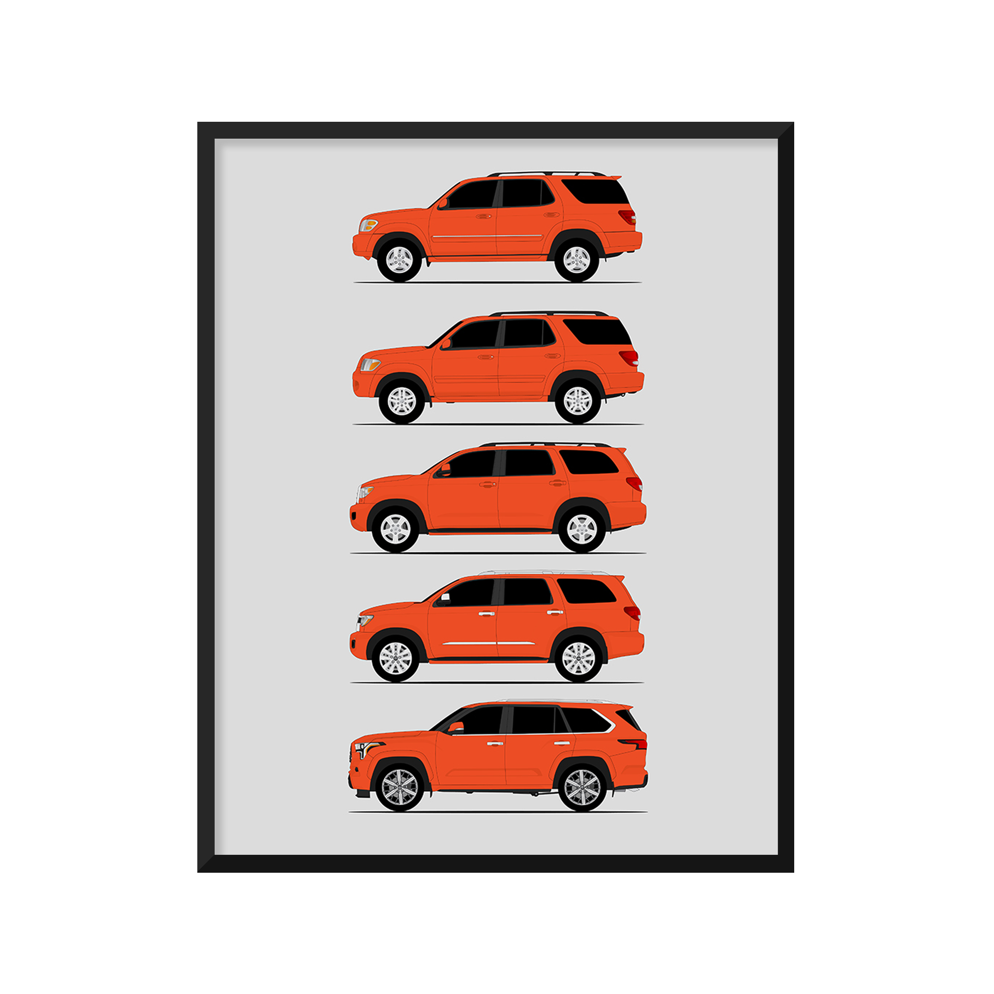 Toyota Sequoia Generations History and Evolution Poster (Side Profile)