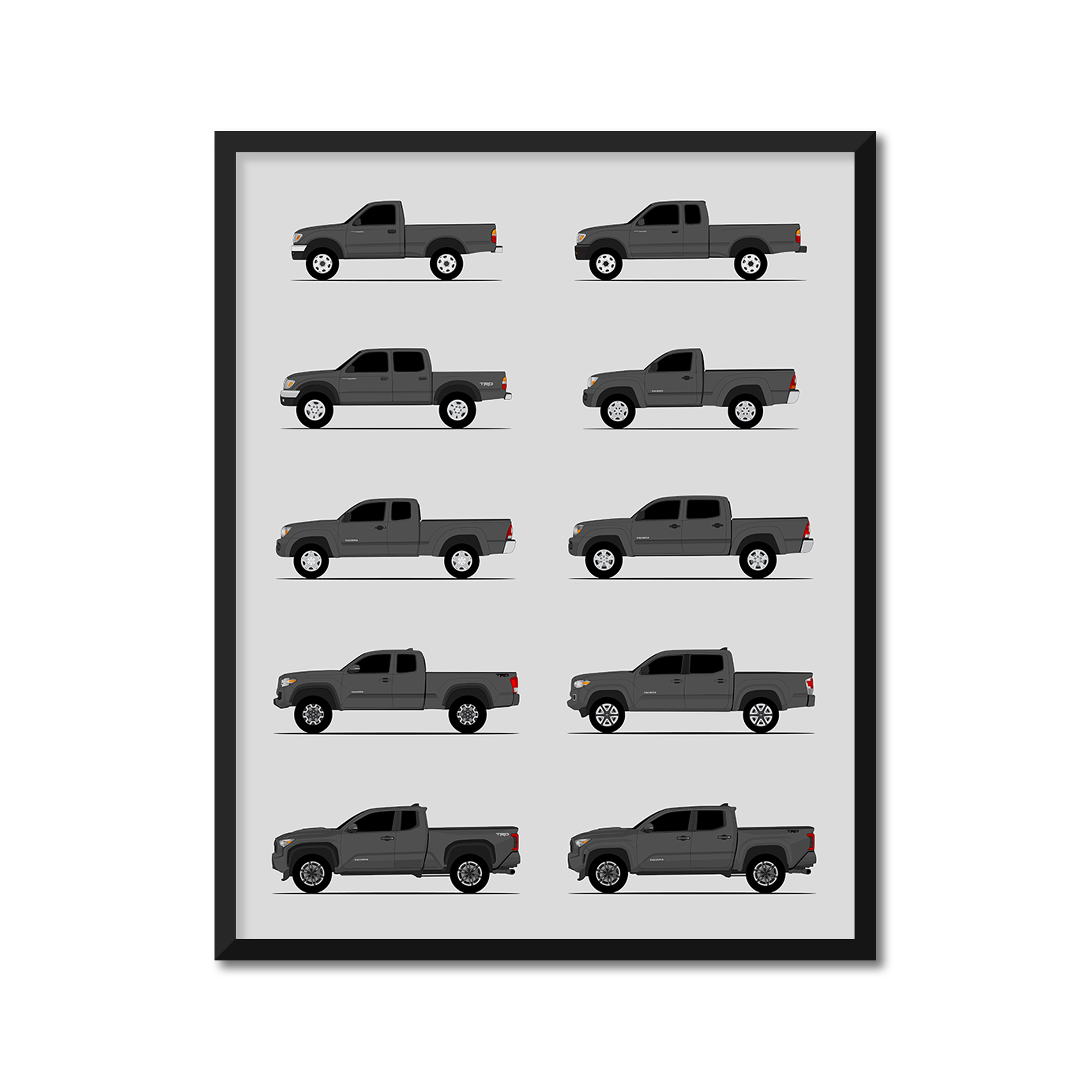 Toyota Tacoma Pickup Truck Generations (Side Profile)