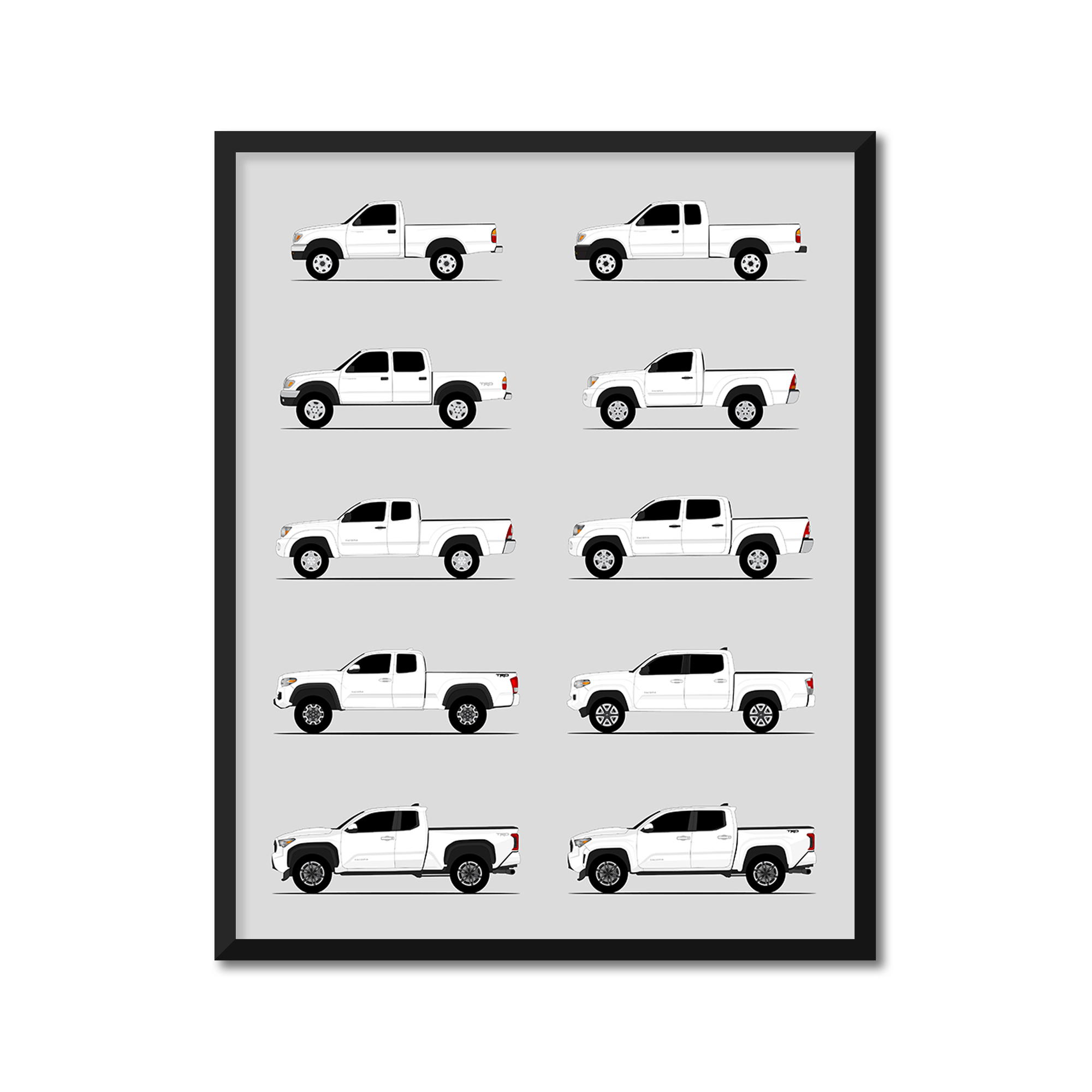 Toyota Tacoma Pickup Truck Generations (Side Profile)