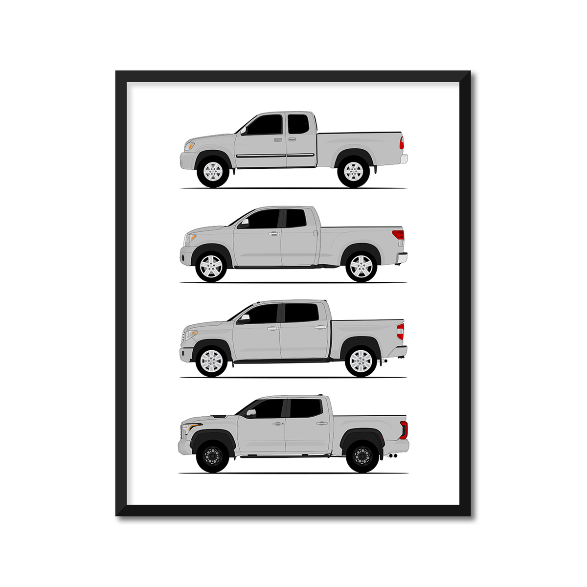 Toyota Tundra Generations History and Evolution Poster (Side Profile)