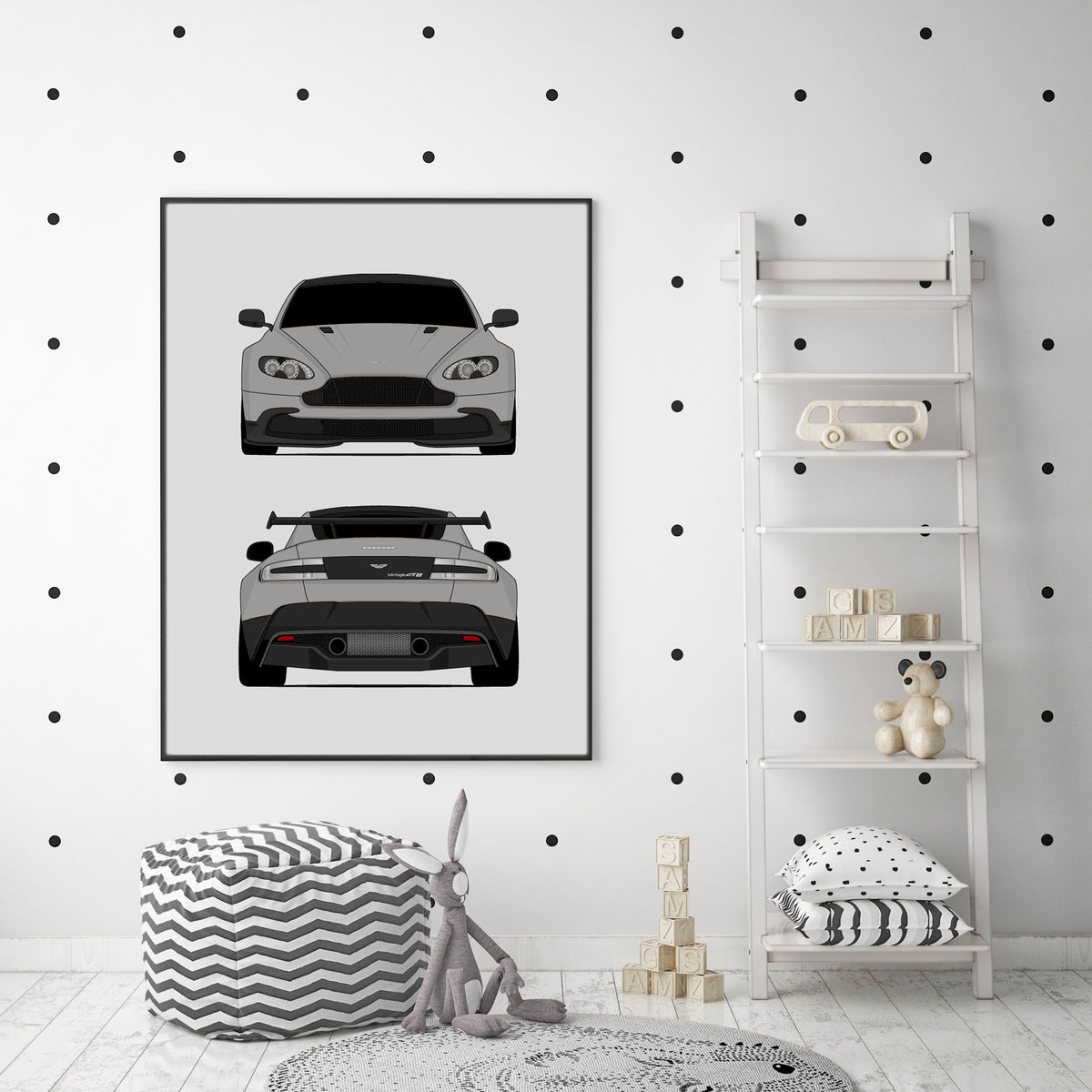 Aston Martin Vantage GT8 (2016-2017) (Front and Rear) car poster wall art in a nursery